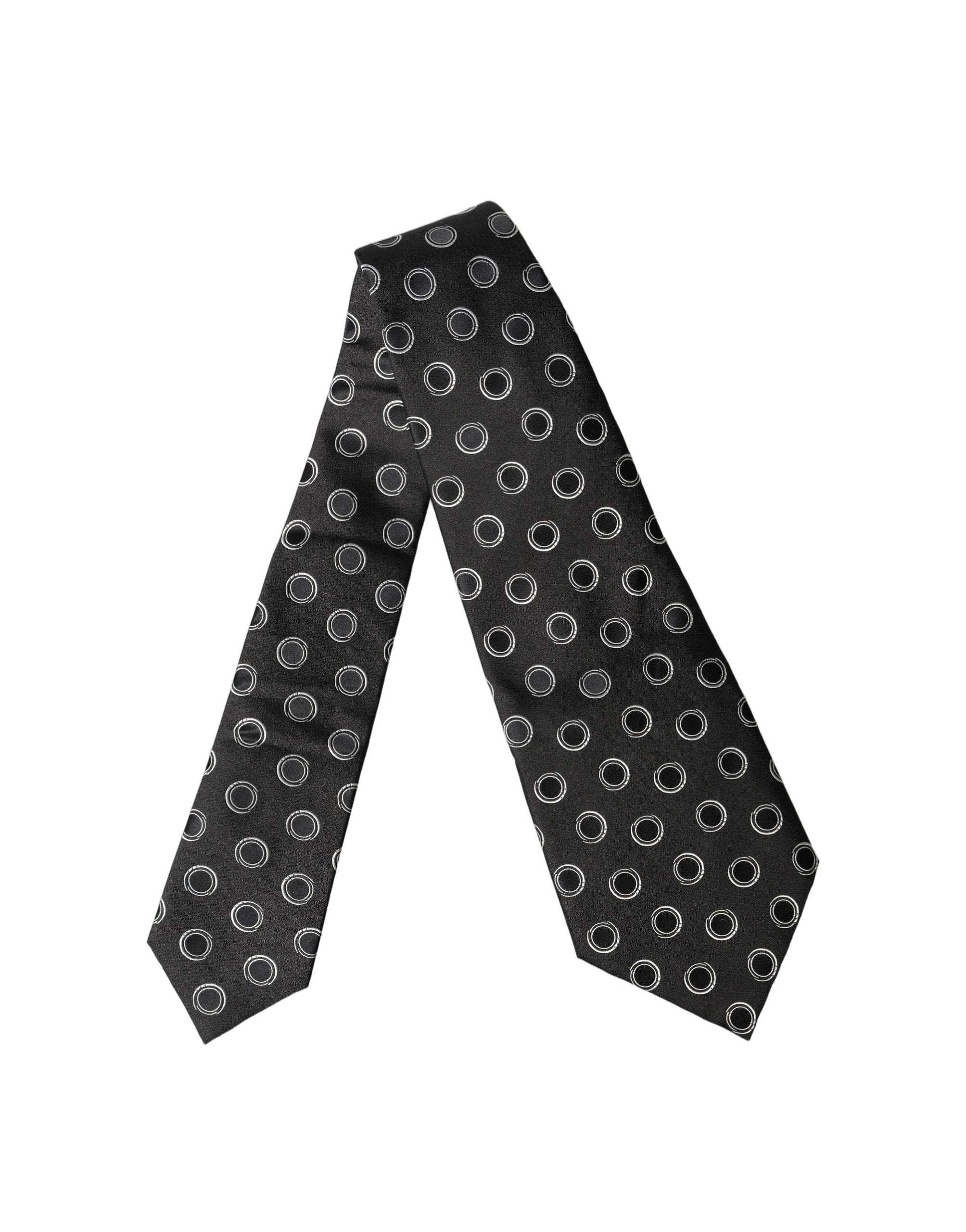 Dolce & Gabbana Dark Gray White Polka Dot Silk Adjustable Women Necktie Tie