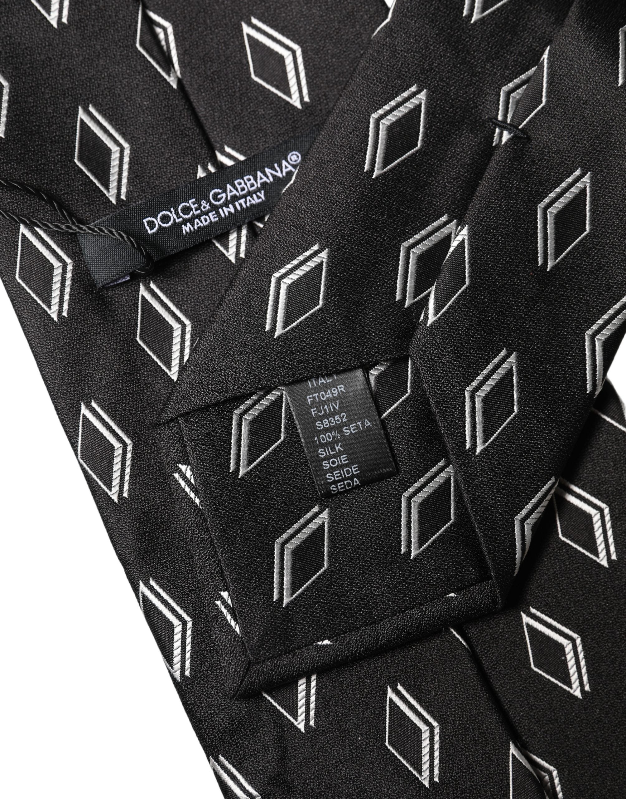 Dolce & Gabbana Dark Gray Patterned Silk Adjustable Women Tied Necktie Tie