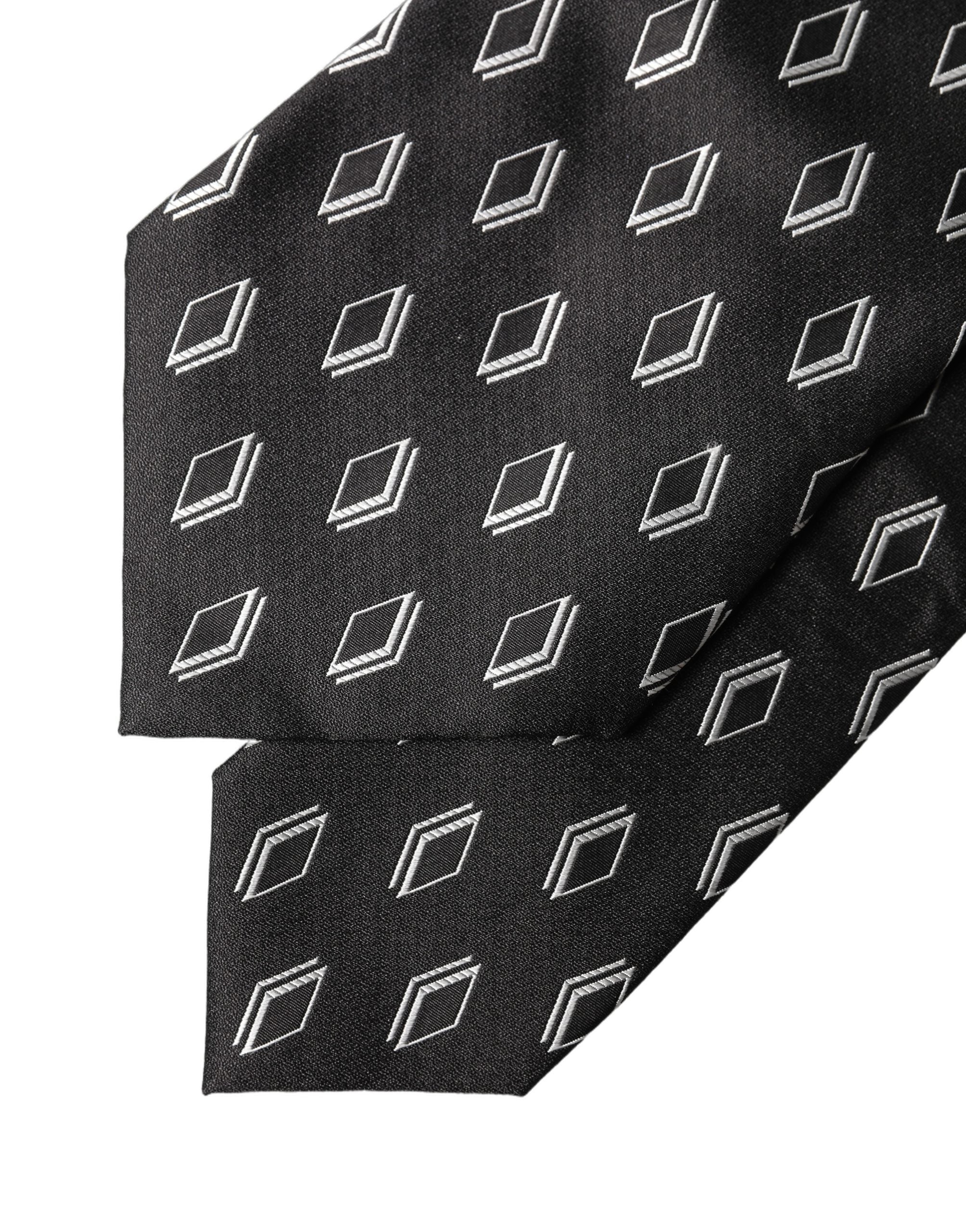 Dolce & Gabbana Dark Gray Patterned Silk Adjustable Women Tied Necktie Tie