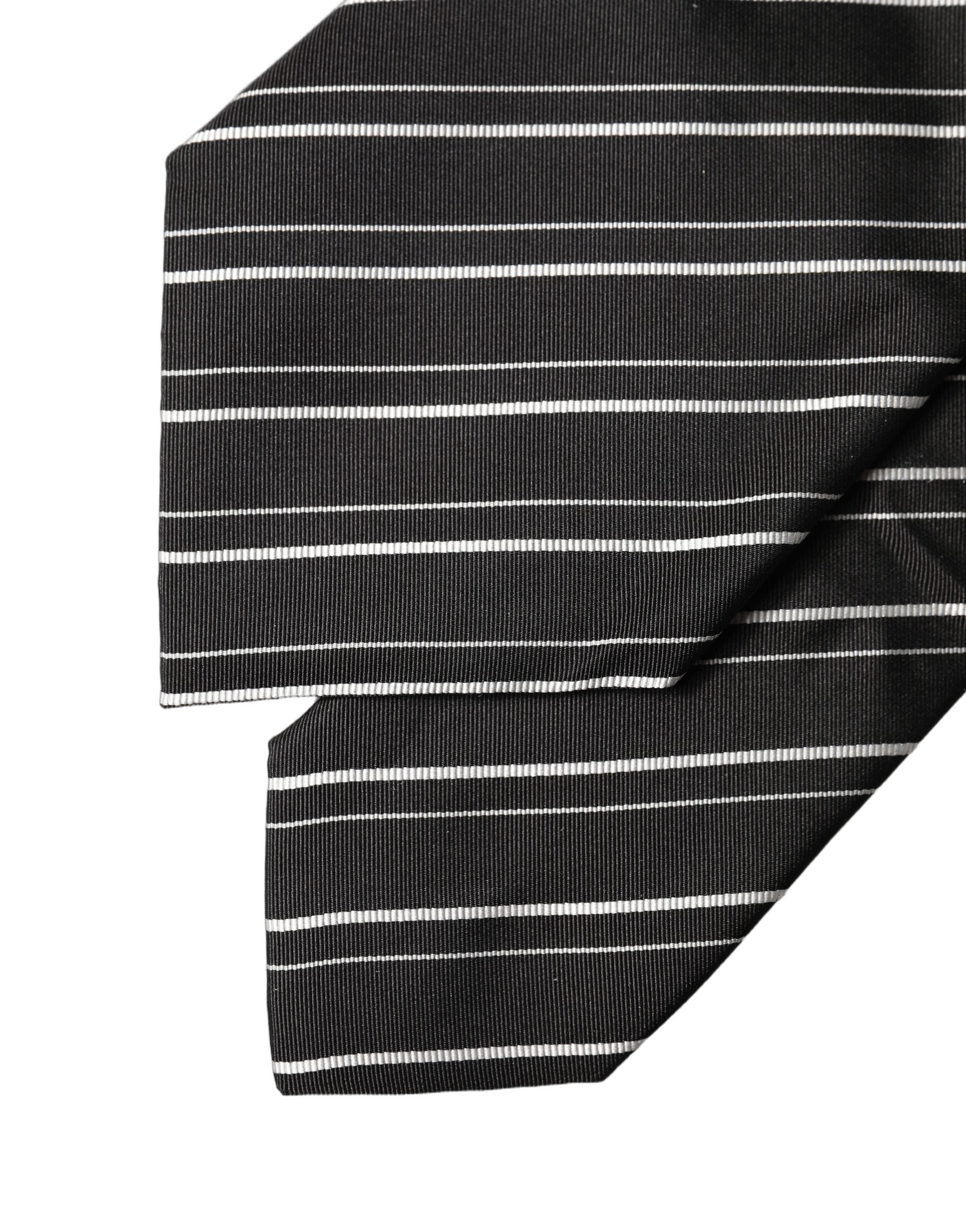 Dolce & Gabbana Dark Gray White Stripes Silk Adjustable Women Necktie Tie