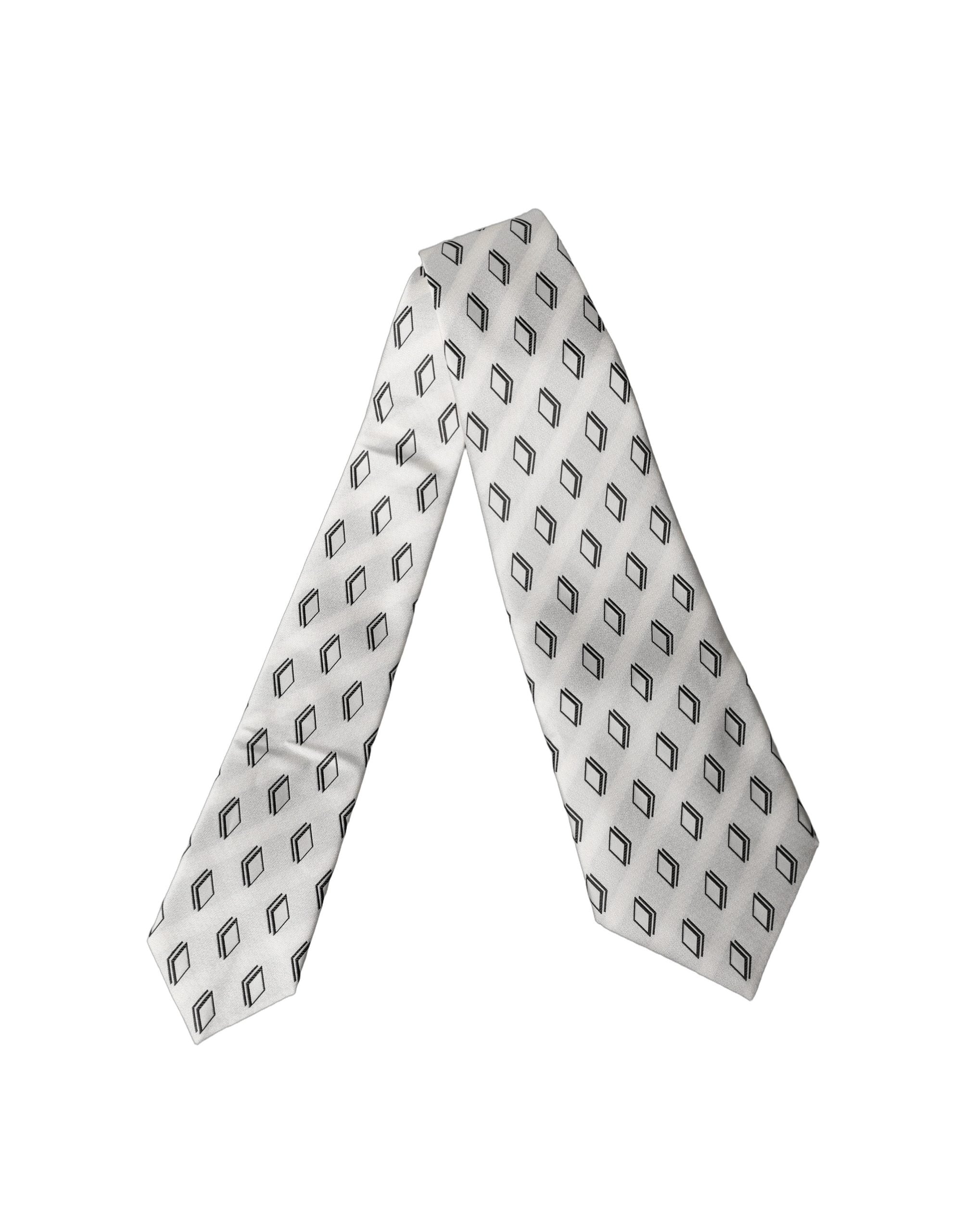 Dolce & Gabbana White Patterned Silk Adjustable Women Tied Necktie Tie