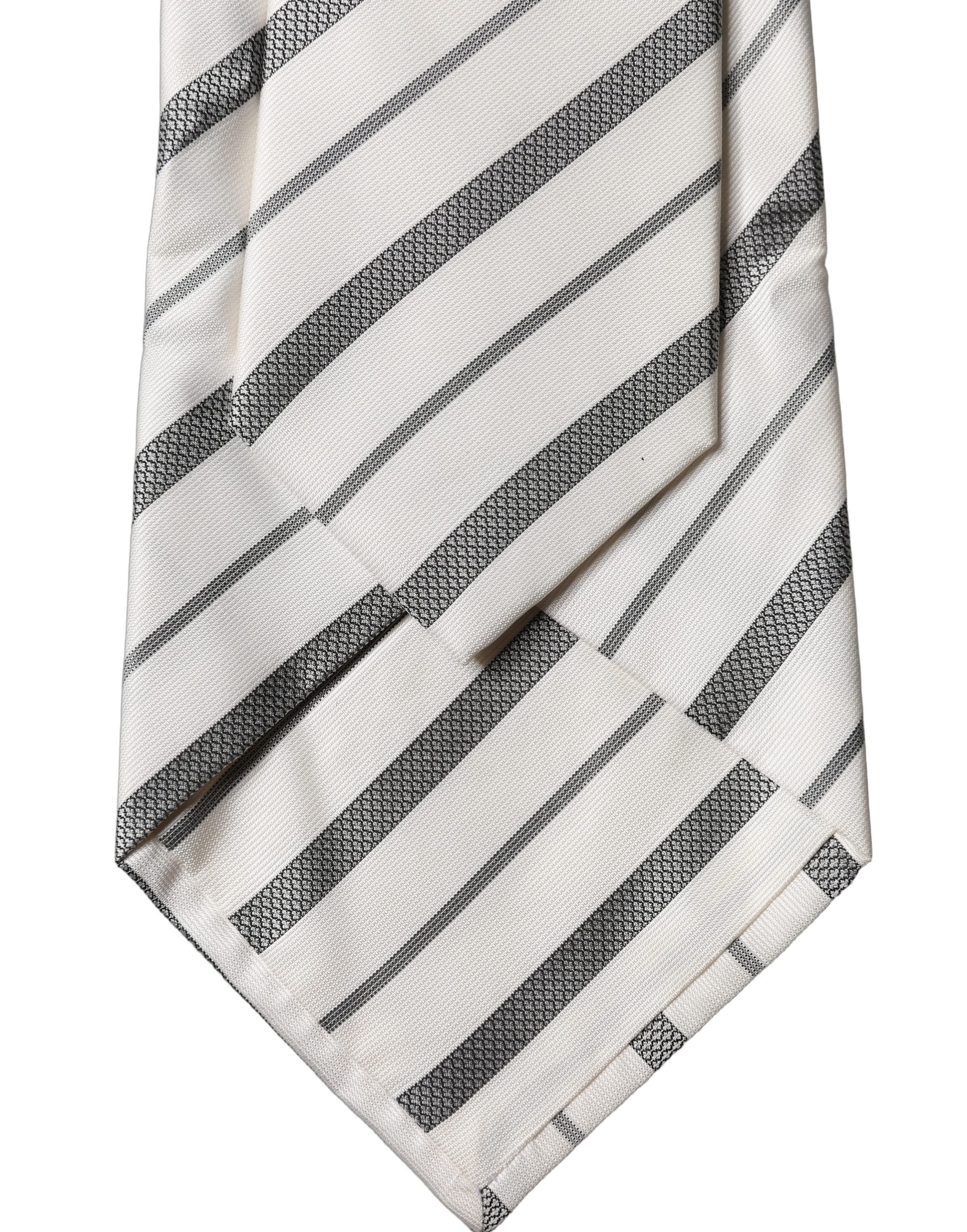 Dolce & Gabbana Gray White Stripes Silk Adjustable Women Necktie Tie