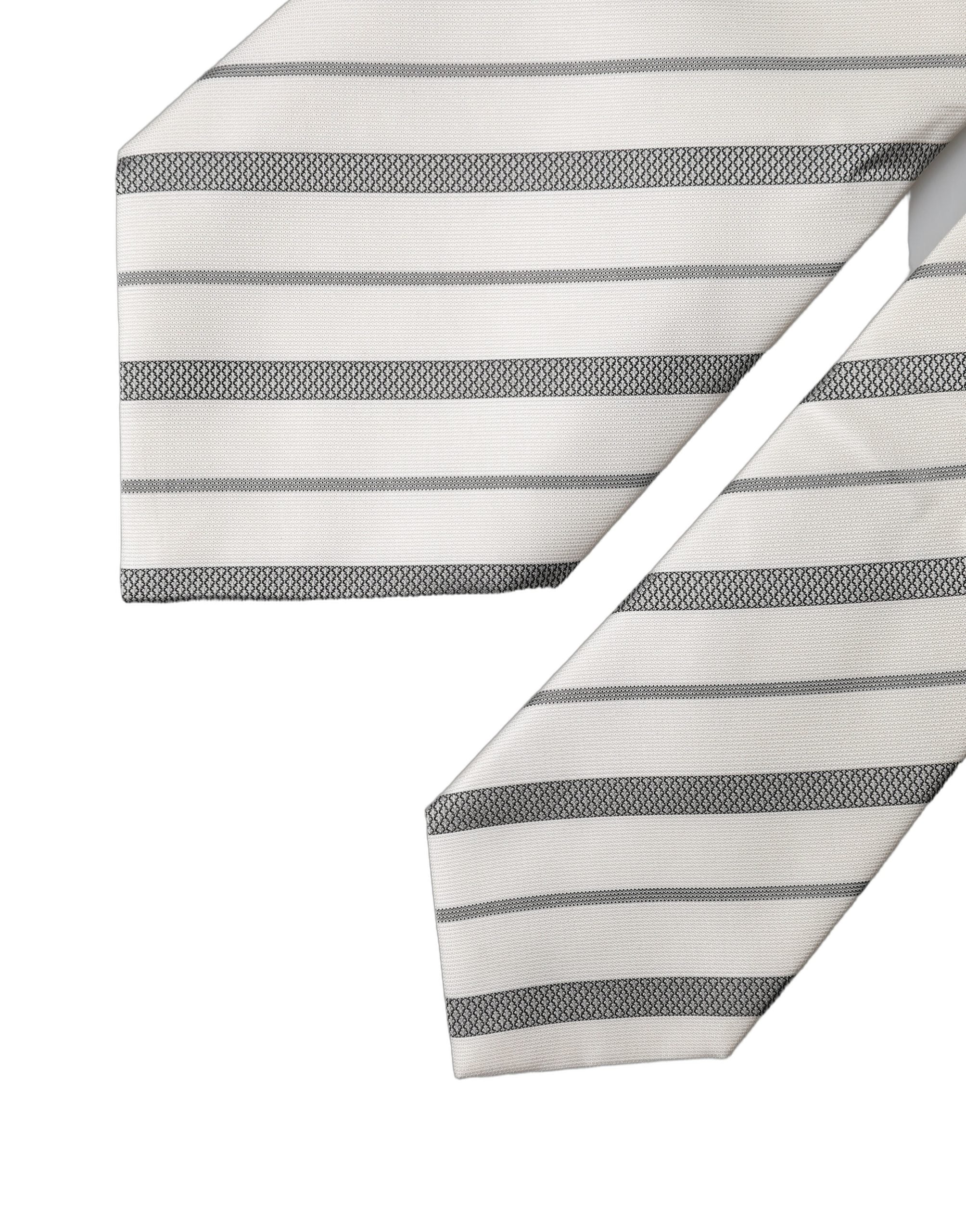 Dolce & Gabbana Gray White Stripes Silk Adjustable Women Necktie Tie