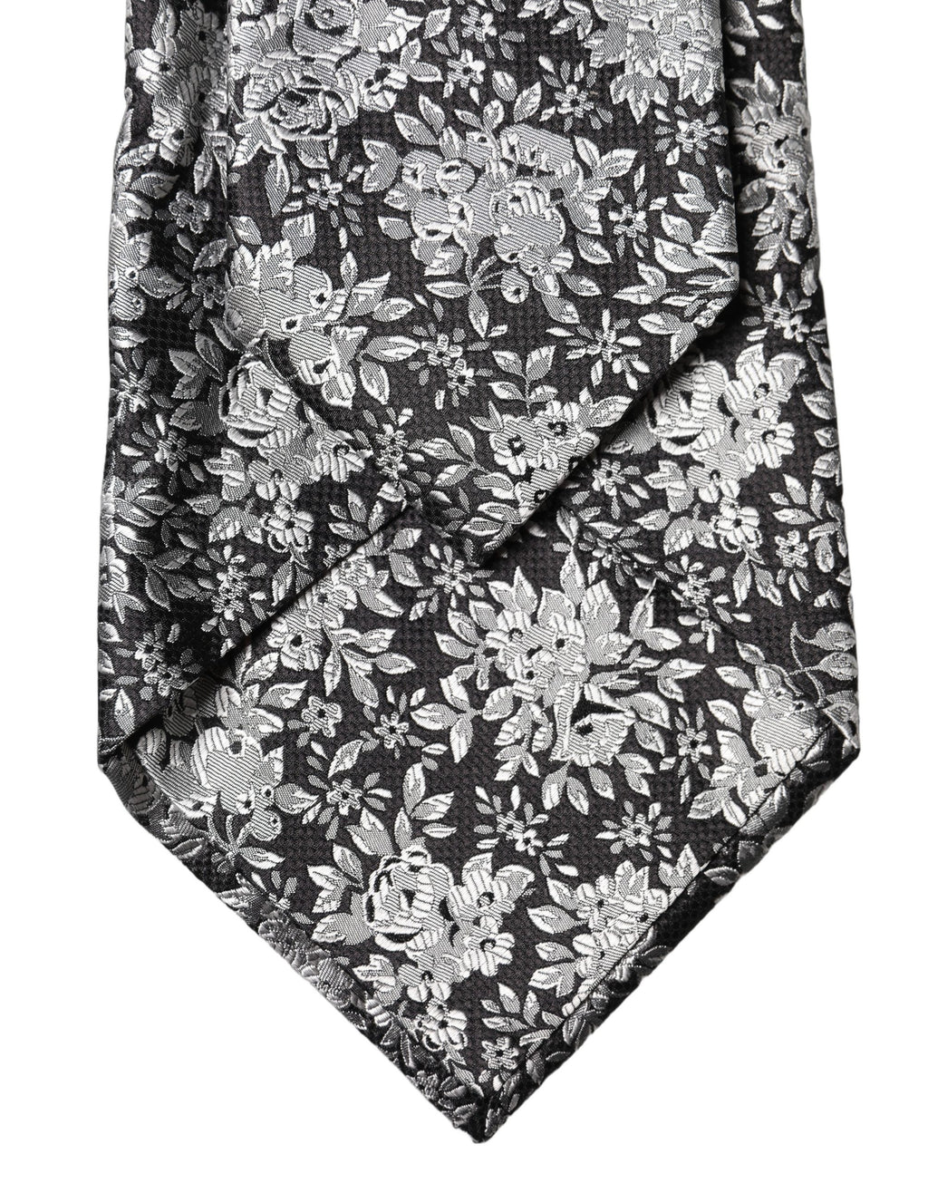 Dolce & Gabbana Dark Gray Silver Floral Silk Adjustable Women Necktie Tie