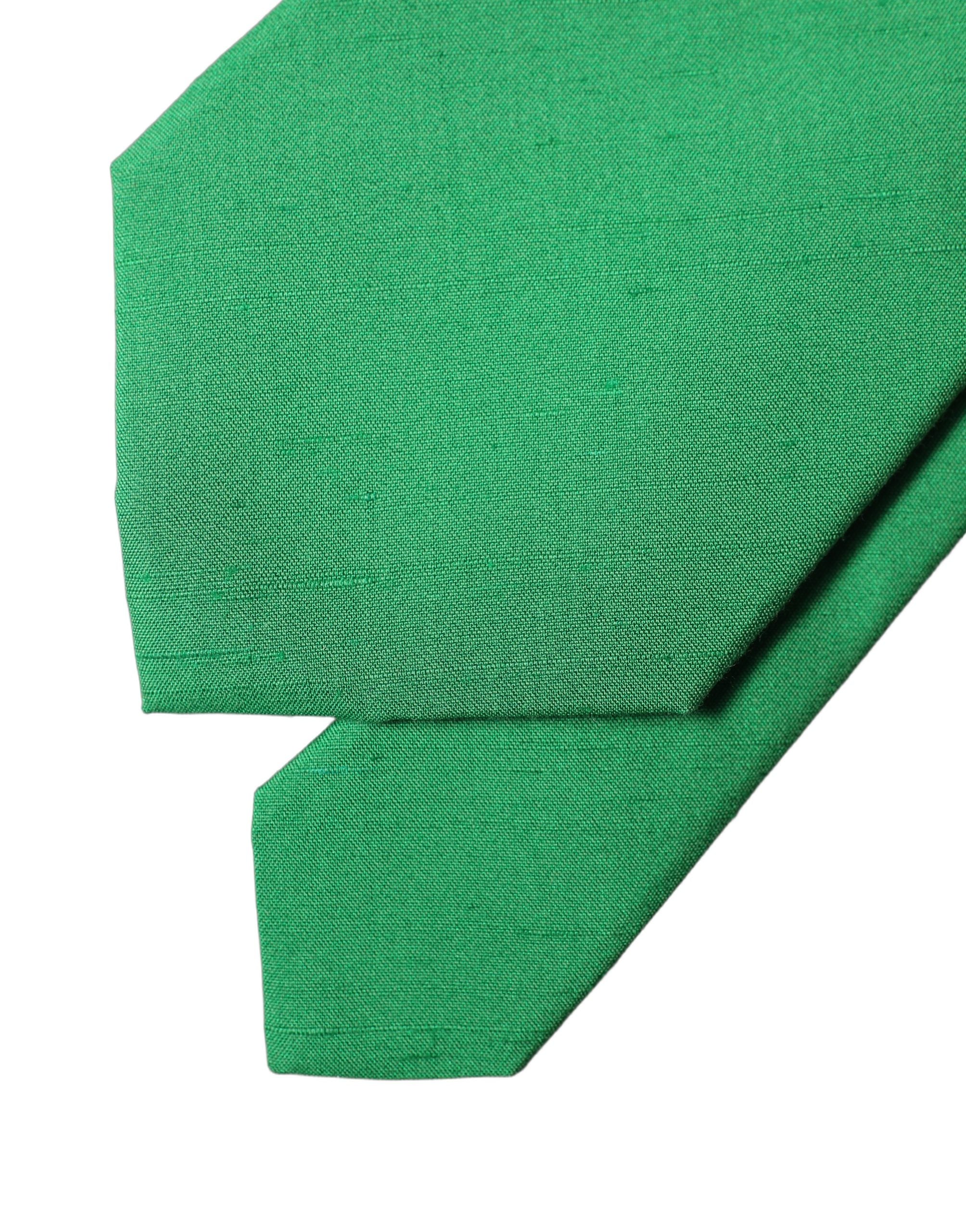 Dolce & Gabbana Green Solid Silk Cotton Adjustable Women Necktie Tie