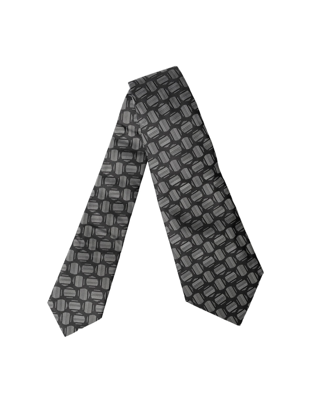 Dolce & Gabbana Dark Gray White Geometric Silk Adjustable Women Necktie Tie