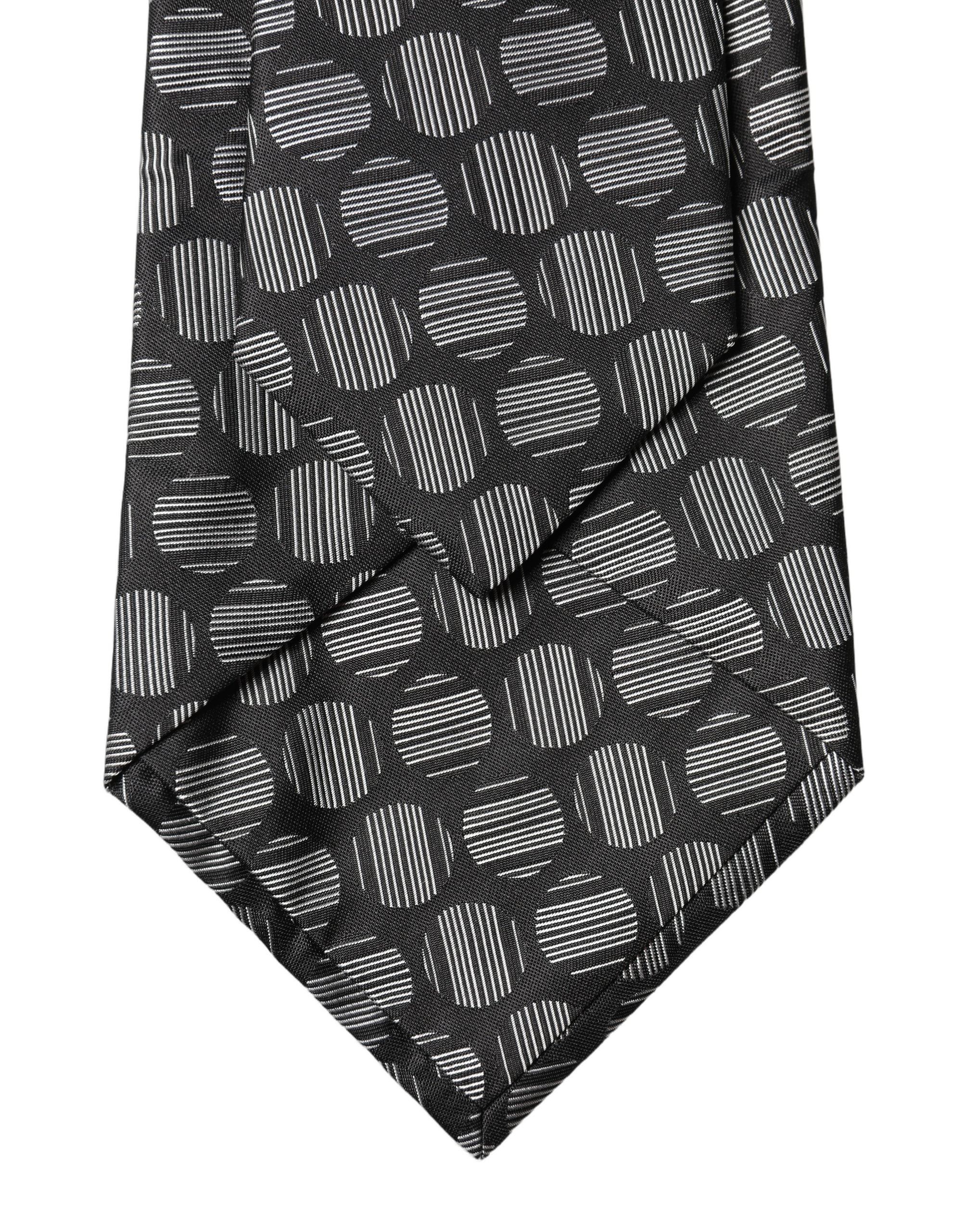 Dolce & Gabbana Dark Gray White Geometric Silk Adjustable Women Necktie Tie