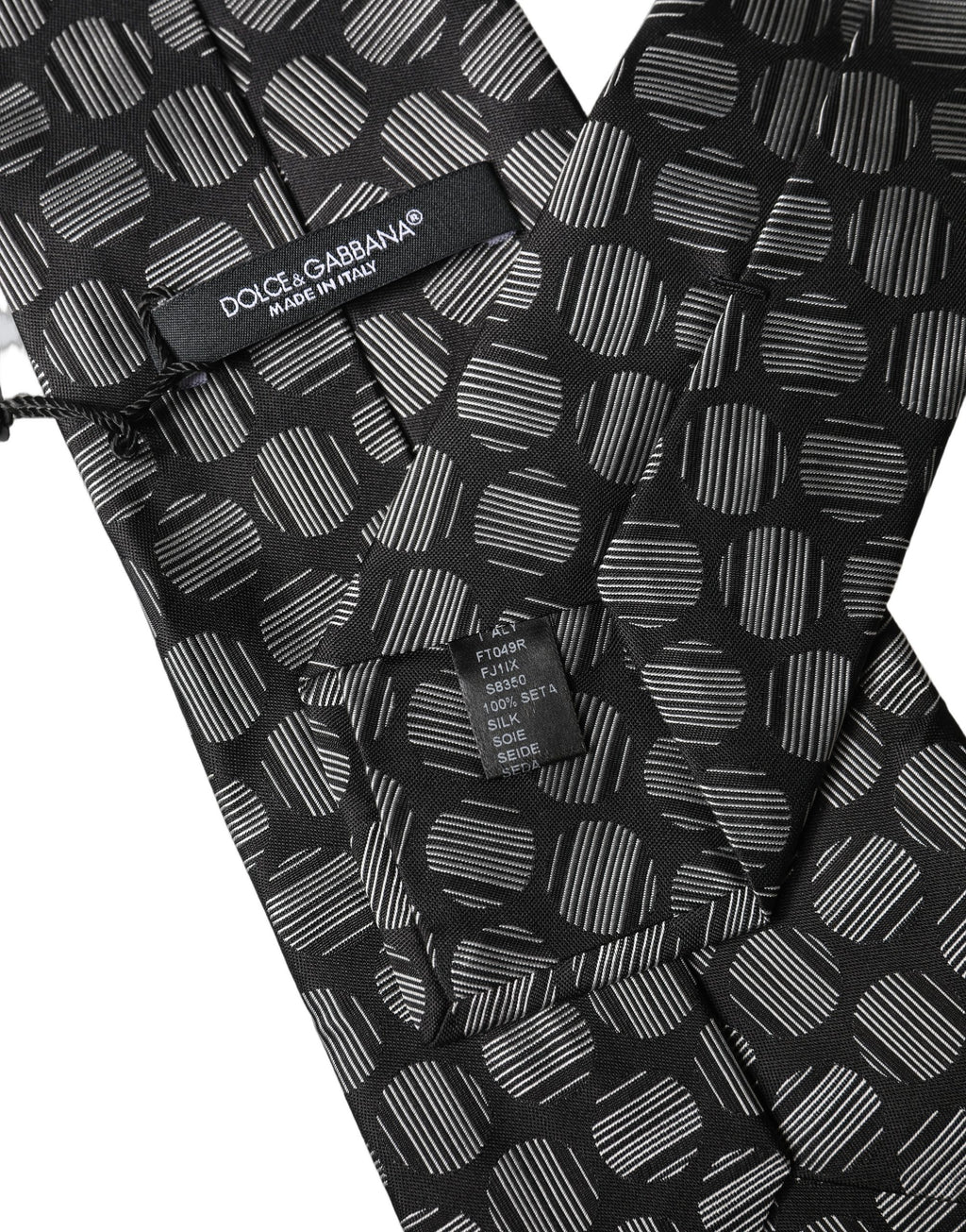 Dolce & Gabbana Dark Gray White Geometric Silk Adjustable Women Necktie Tie