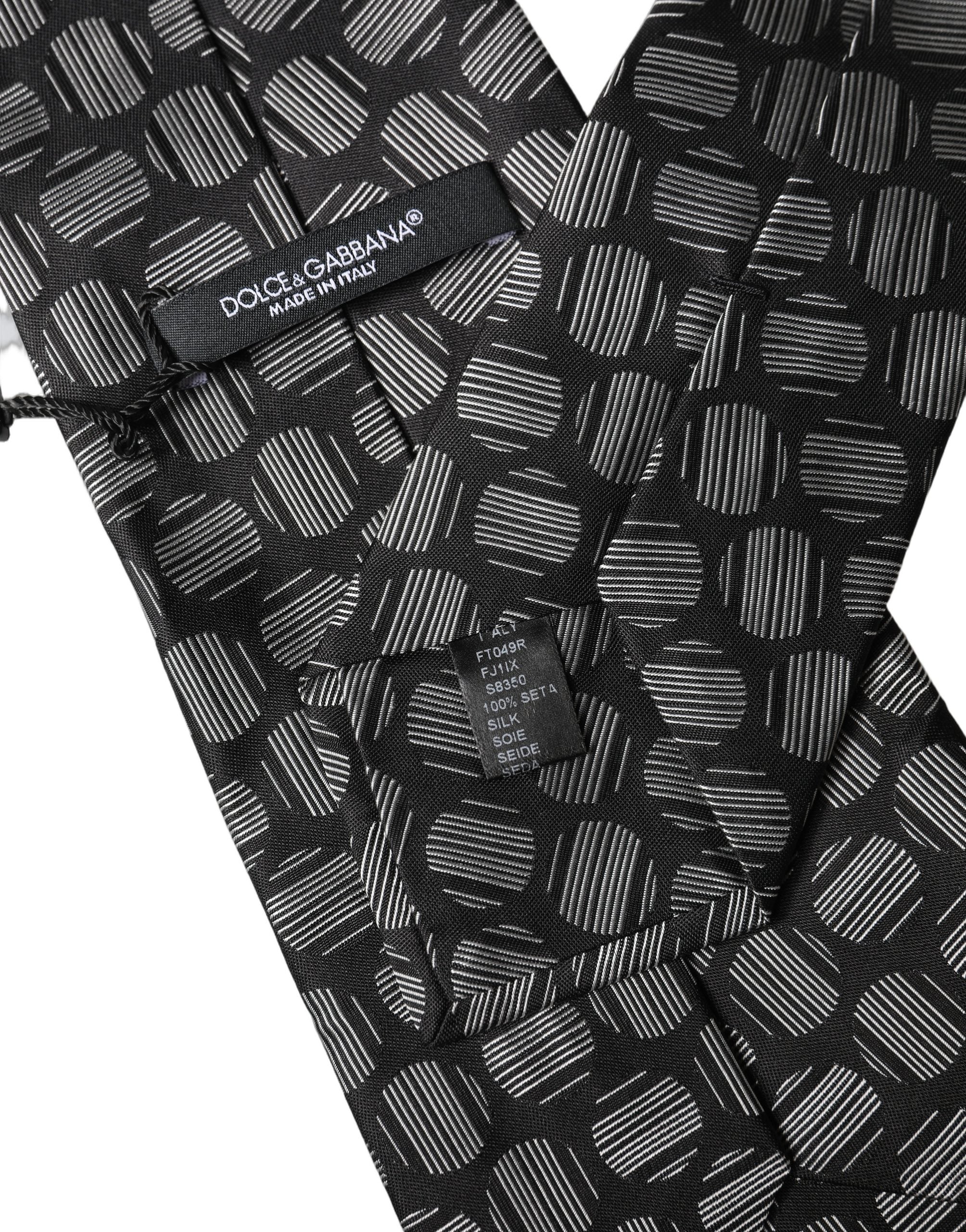 Dolce & Gabbana Dark Gray White Geometric Silk Adjustable Women Necktie Tie