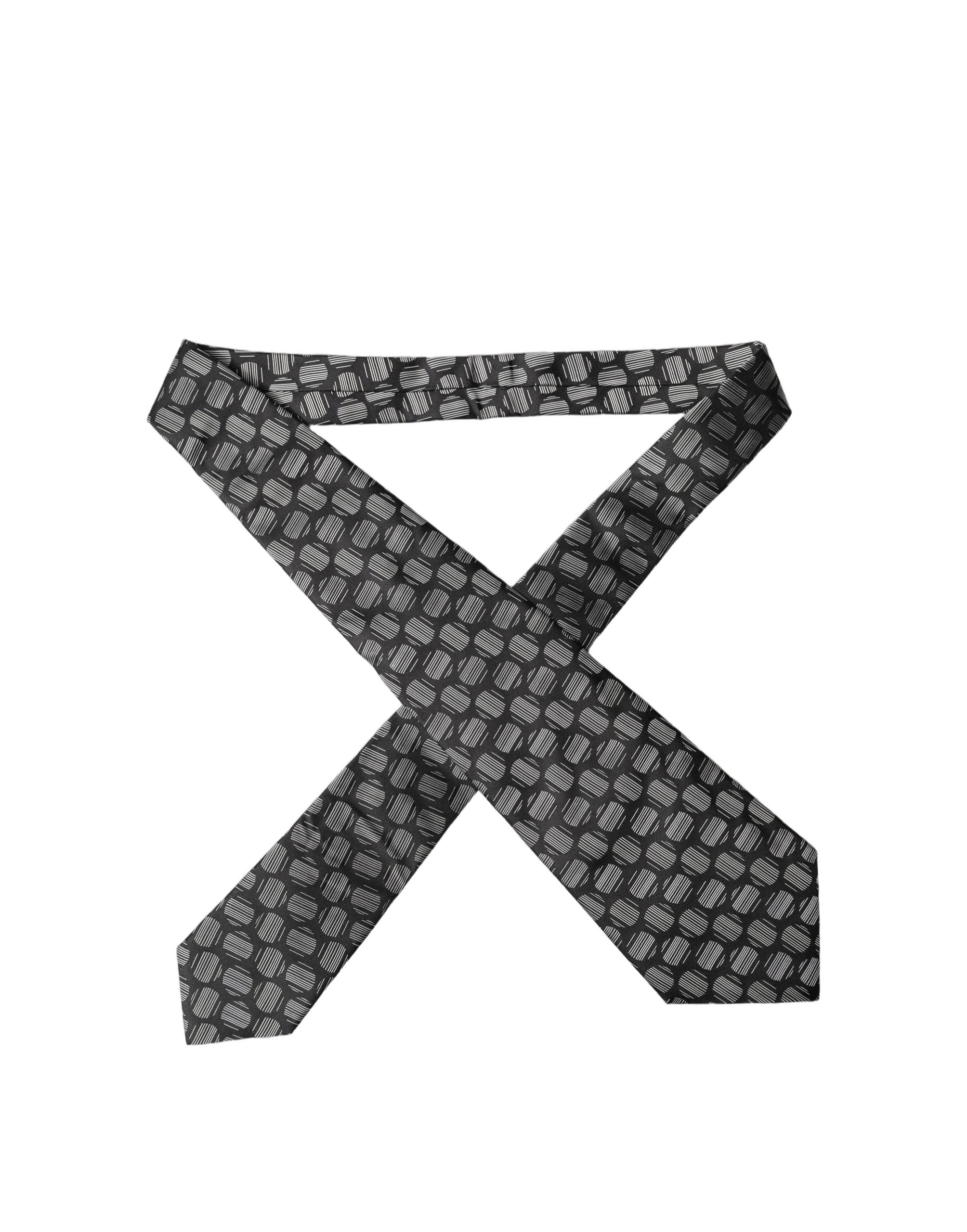 Dolce & Gabbana Dark Gray White Geometric Silk Adjustable Women Necktie Tie