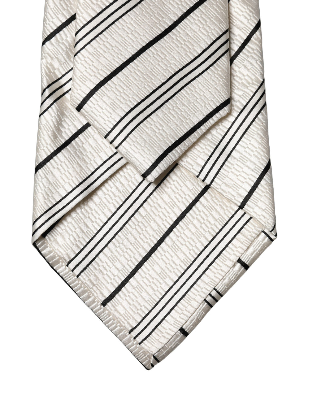 Dolce & Gabbana White Black Stripes Silk Adjustable Women Necktie Tie