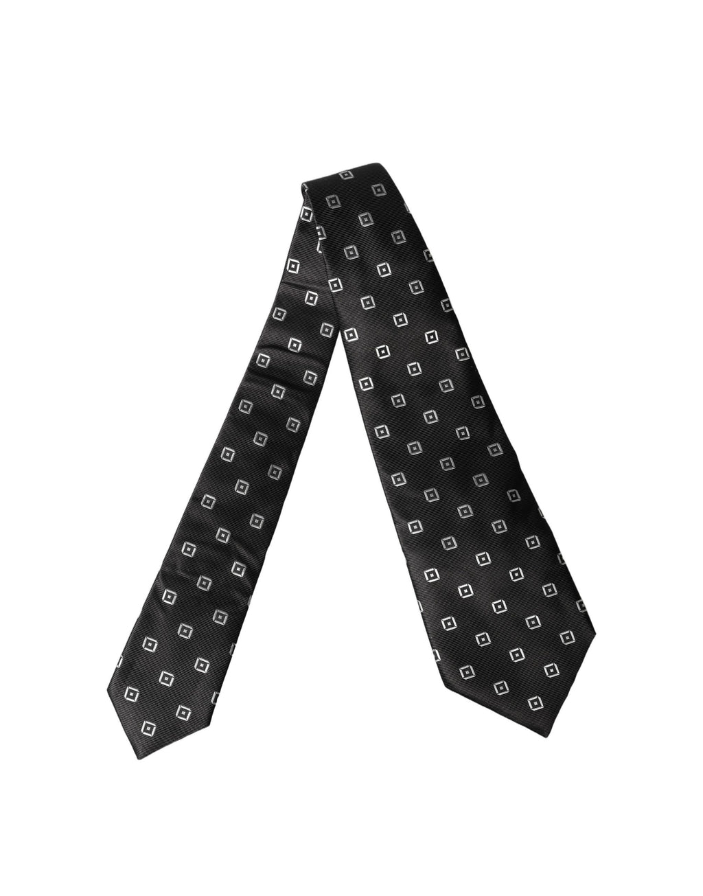 Dolce & Gabbana Dark Gray White Geometric Silk Adjustable Women Necktie Tie