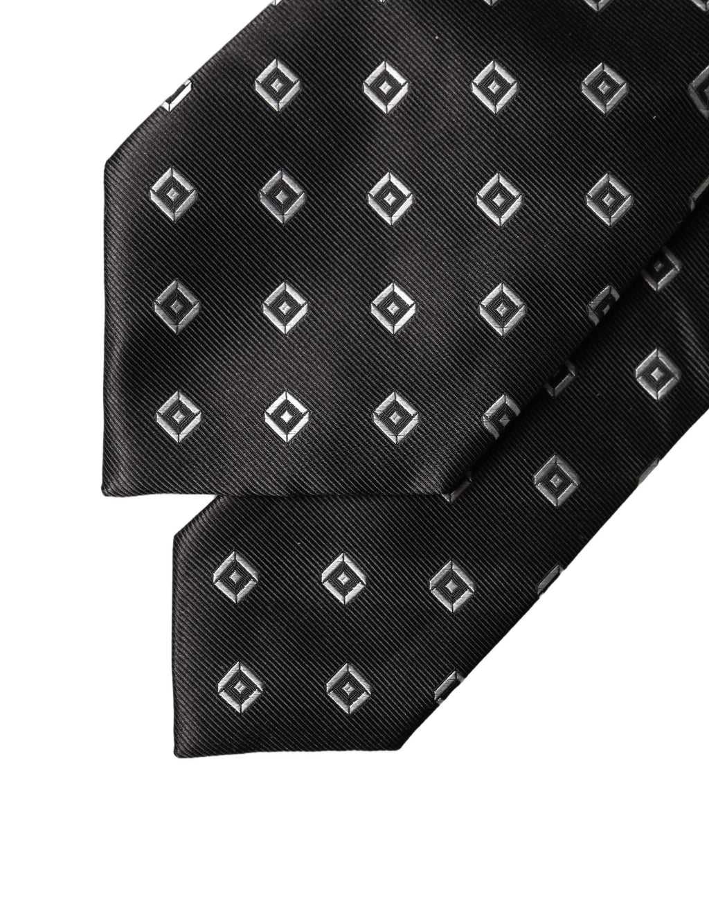 Dolce & Gabbana Dark Gray White Geometric Silk Adjustable Women Necktie Tie