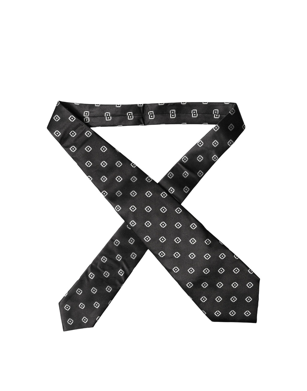 Dolce & Gabbana Dark Gray White Geometric Silk Adjustable Women Necktie Tie