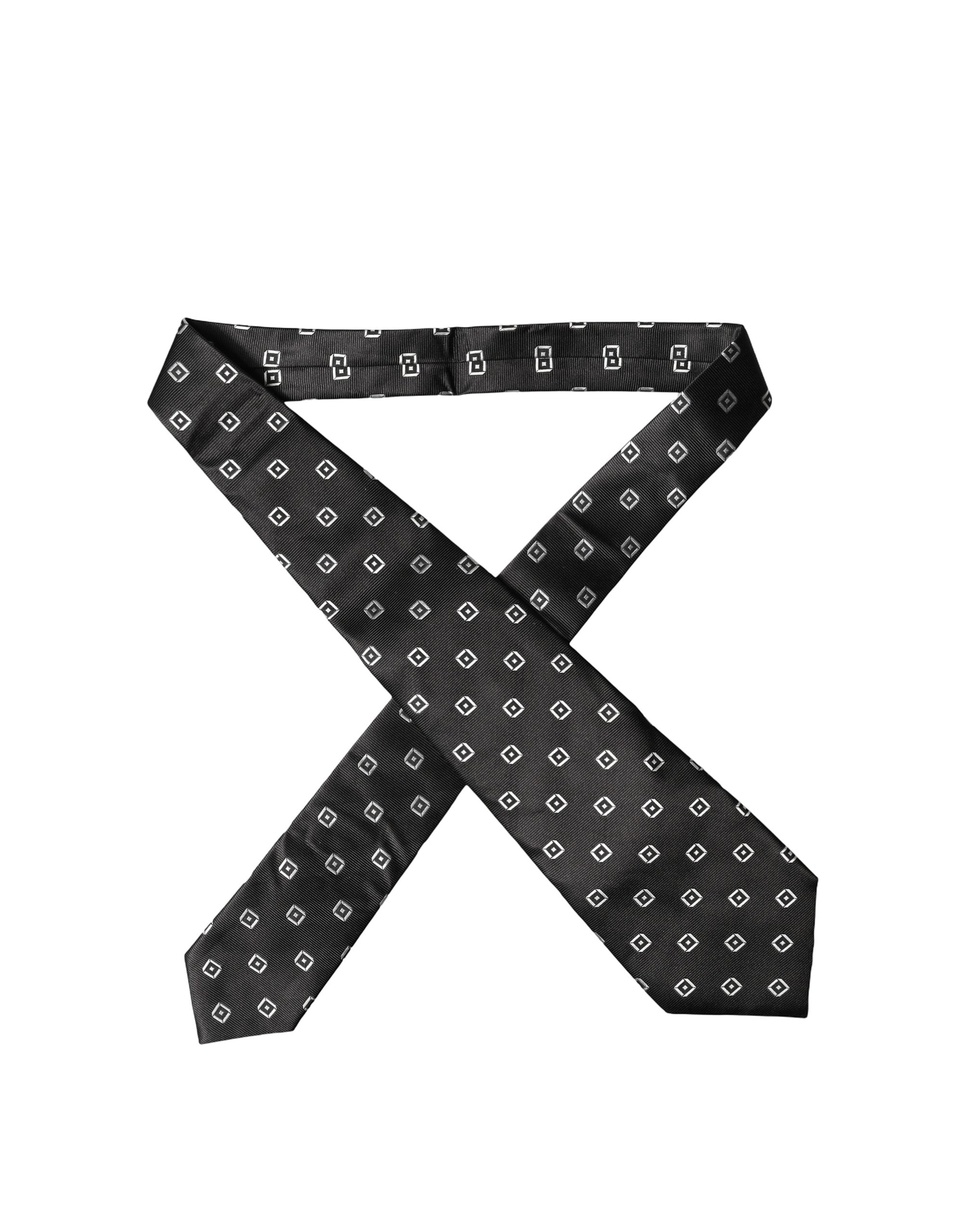 Dolce & Gabbana Dark Gray White Geometric Silk Adjustable Women Necktie Tie