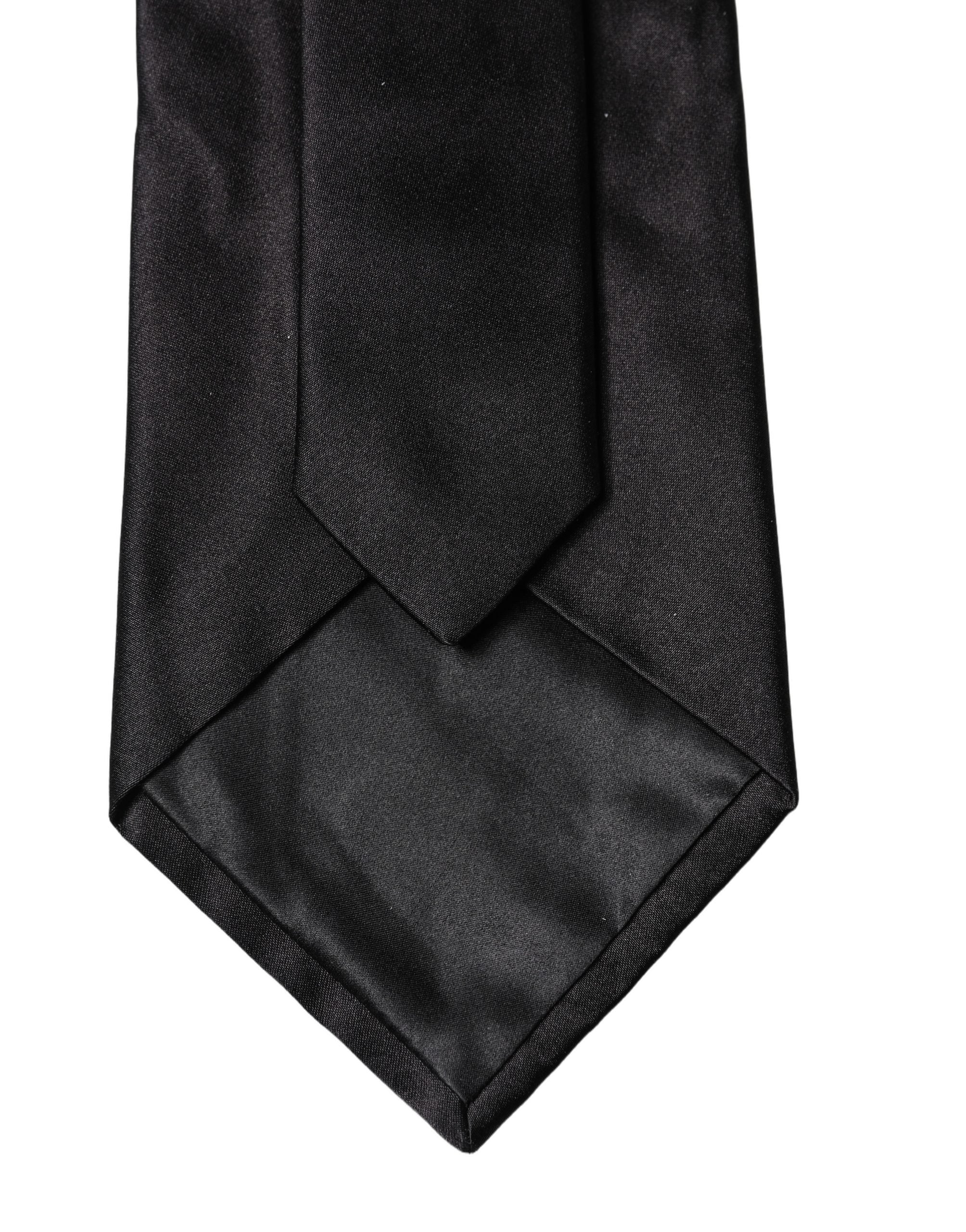 Dolce & Gabbana Black Solid Satin Silk Adjustable Women Necktie Tie