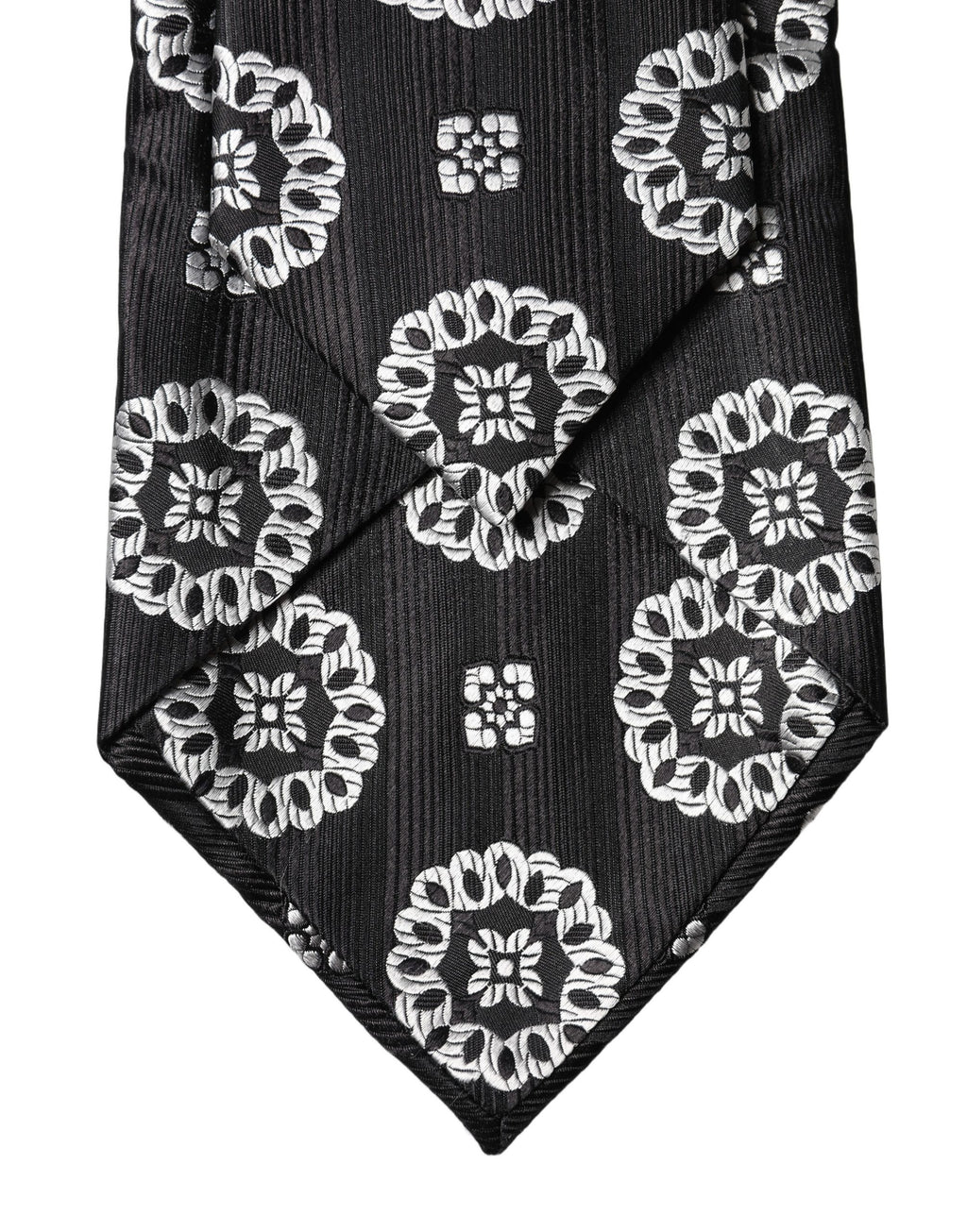Dolce & Gabbana Dark Gray White Floral Silk Adjustable Women Necktie Tie
