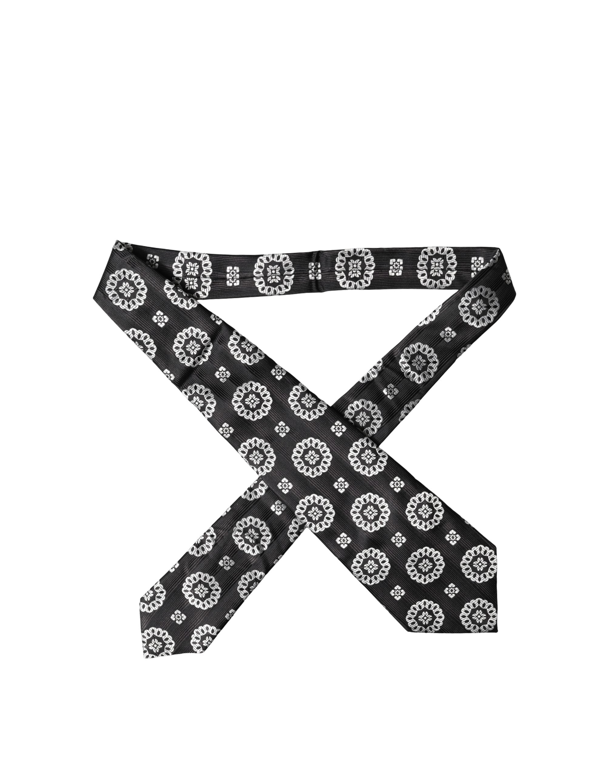 Dolce & Gabbana Dark Gray White Floral Silk Adjustable Women Necktie Tie