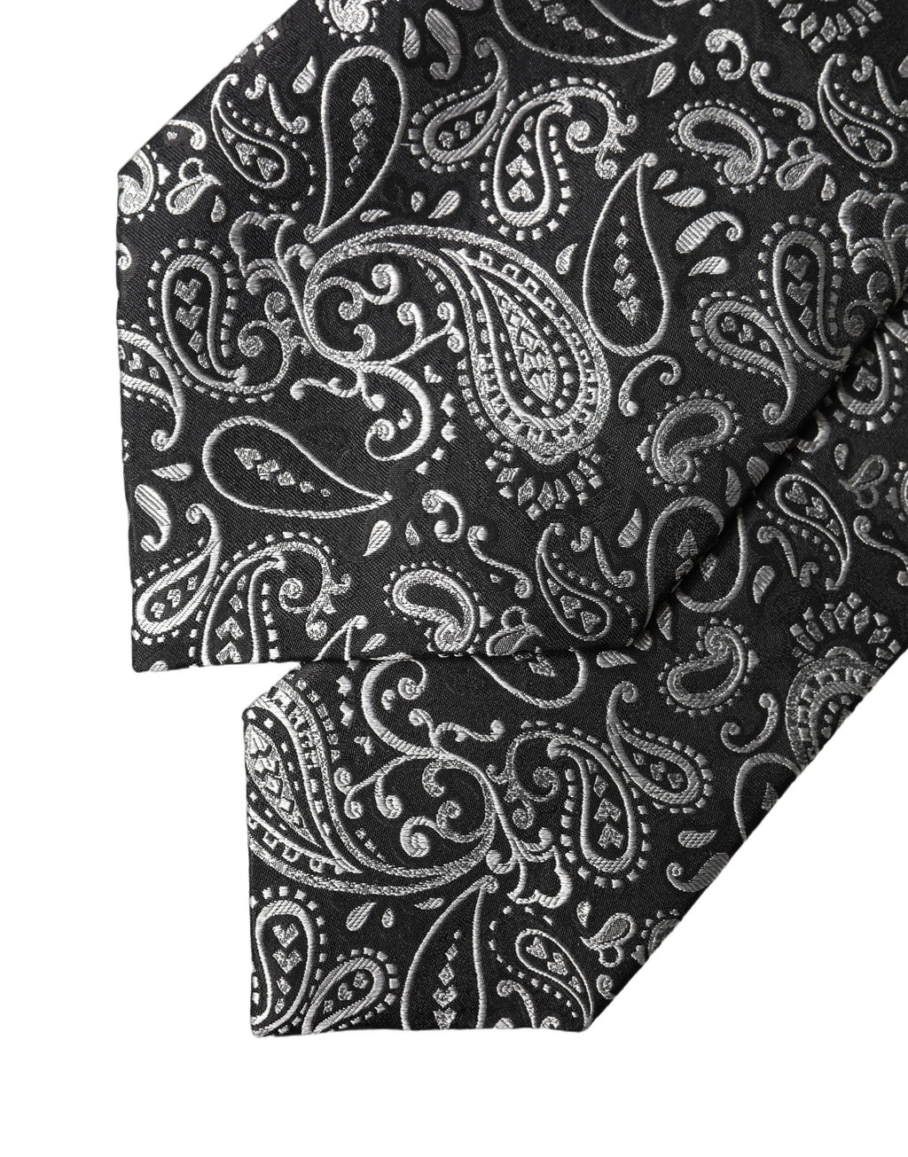 Dolce & Gabbana Dark Gray White Paisley Silk Adjustable Women Necktie Tie