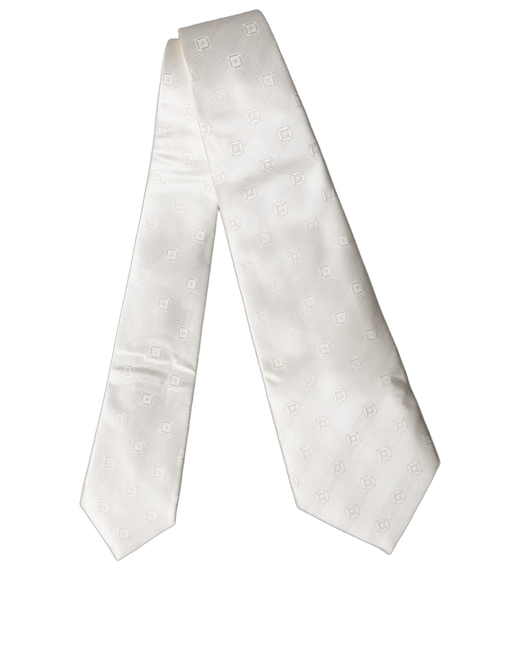 Dolce & Gabbana Off White Geometric Silk Adjustable Women Necktie Tie