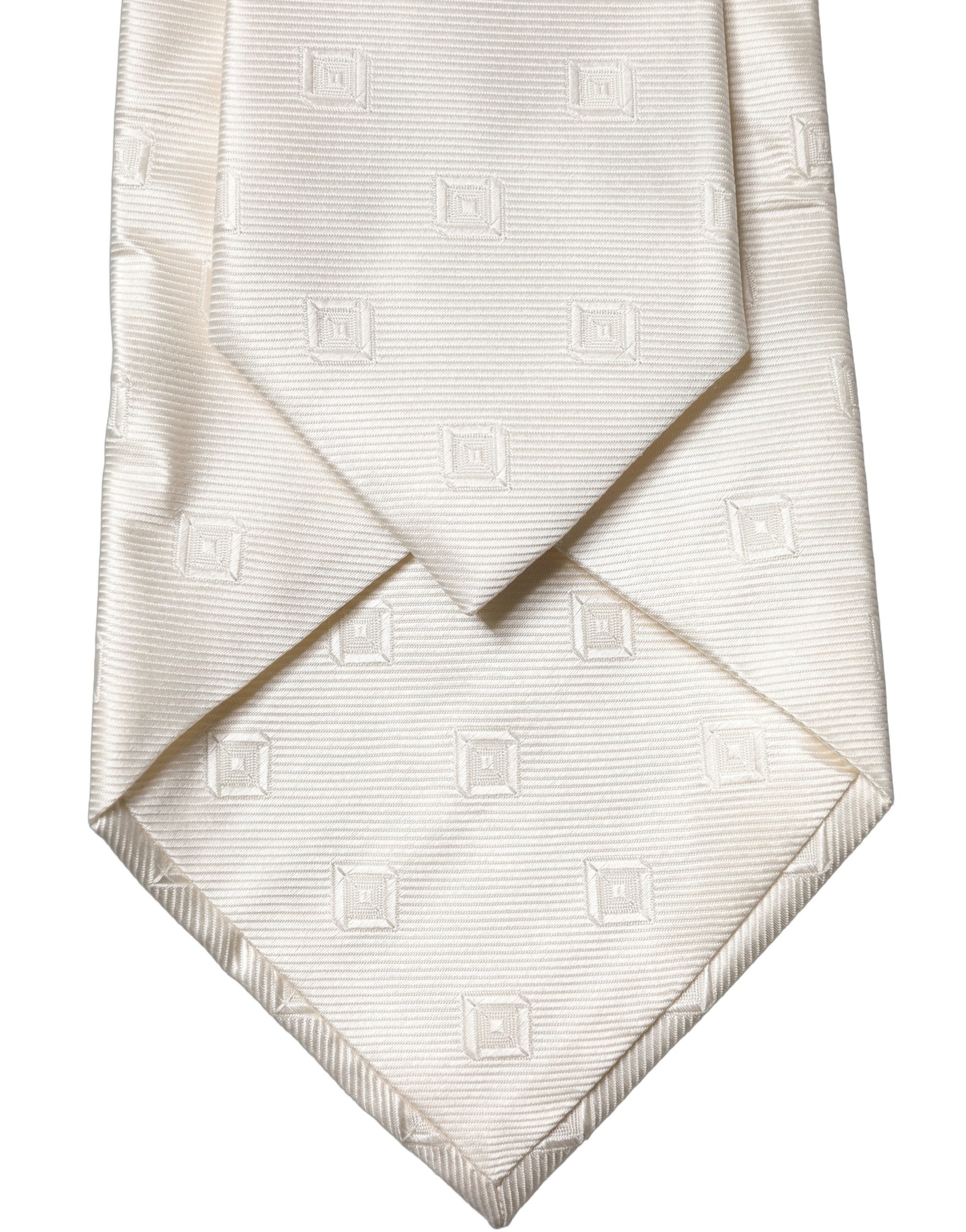 Dolce & Gabbana Off White Geometric Silk Adjustable Women Necktie Tie