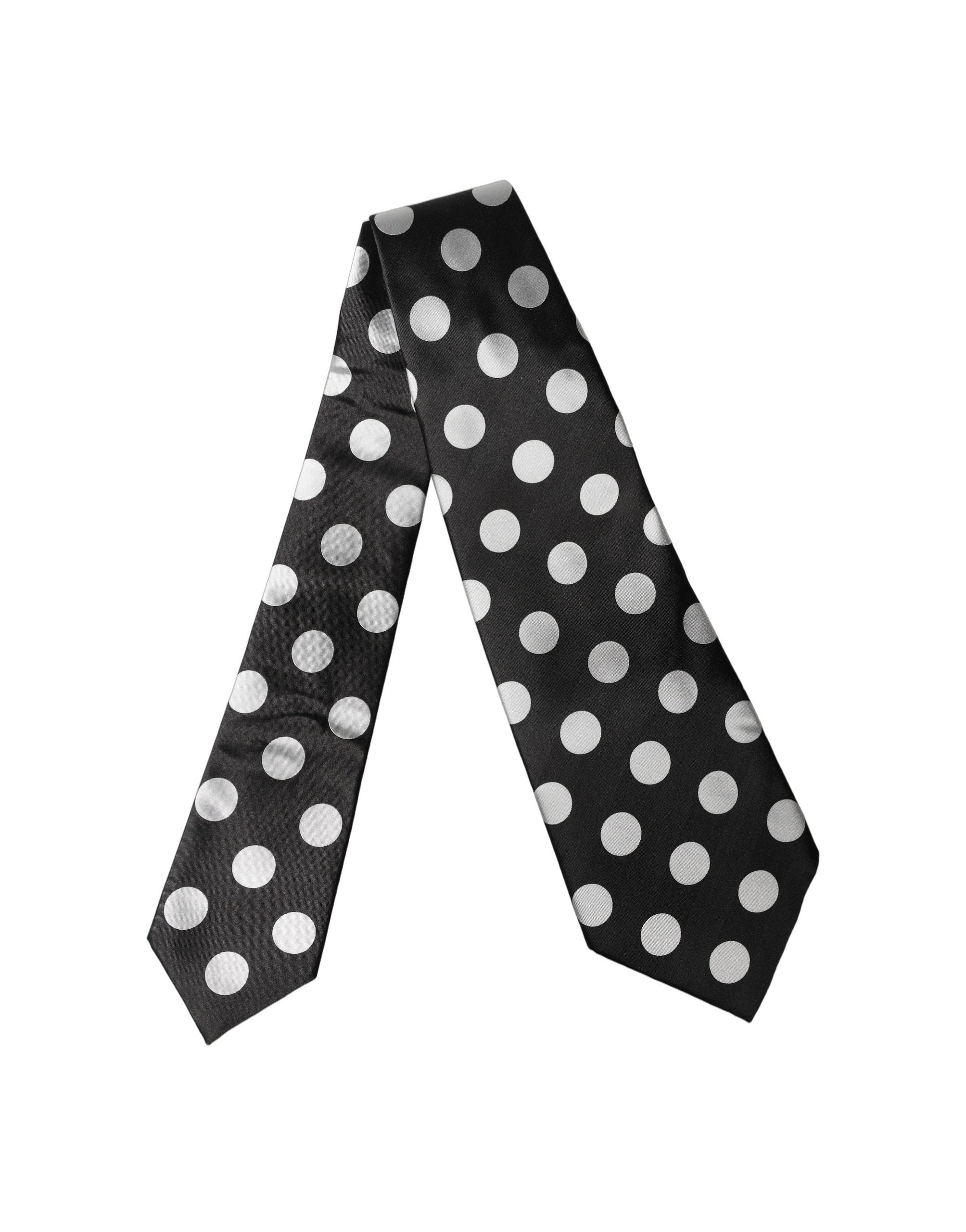 Dolce & Gabbana Dark Gray White Polka Dot Silk Adjustable Women Necktie Tie