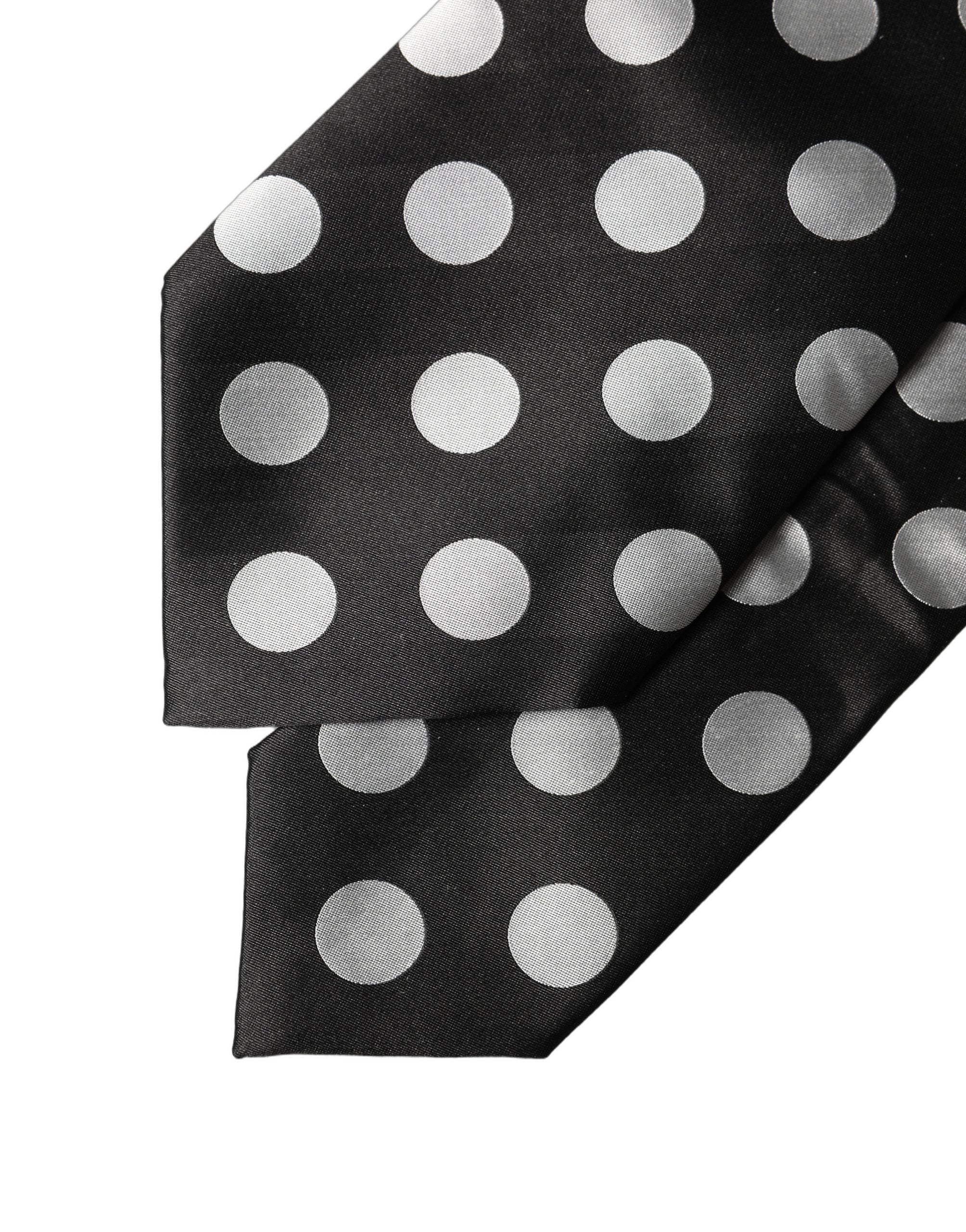 Dolce & Gabbana Dark Gray White Polka Dot Silk Adjustable Women Necktie Tie