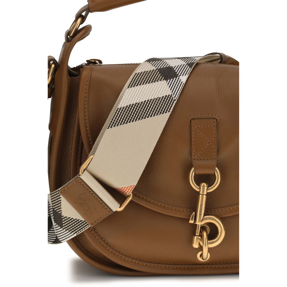 Sac à épaule en cuir de veau marron Burberry Bos Taurus, design élégant et classique, avec détails en cuir et logo Burberry visible.