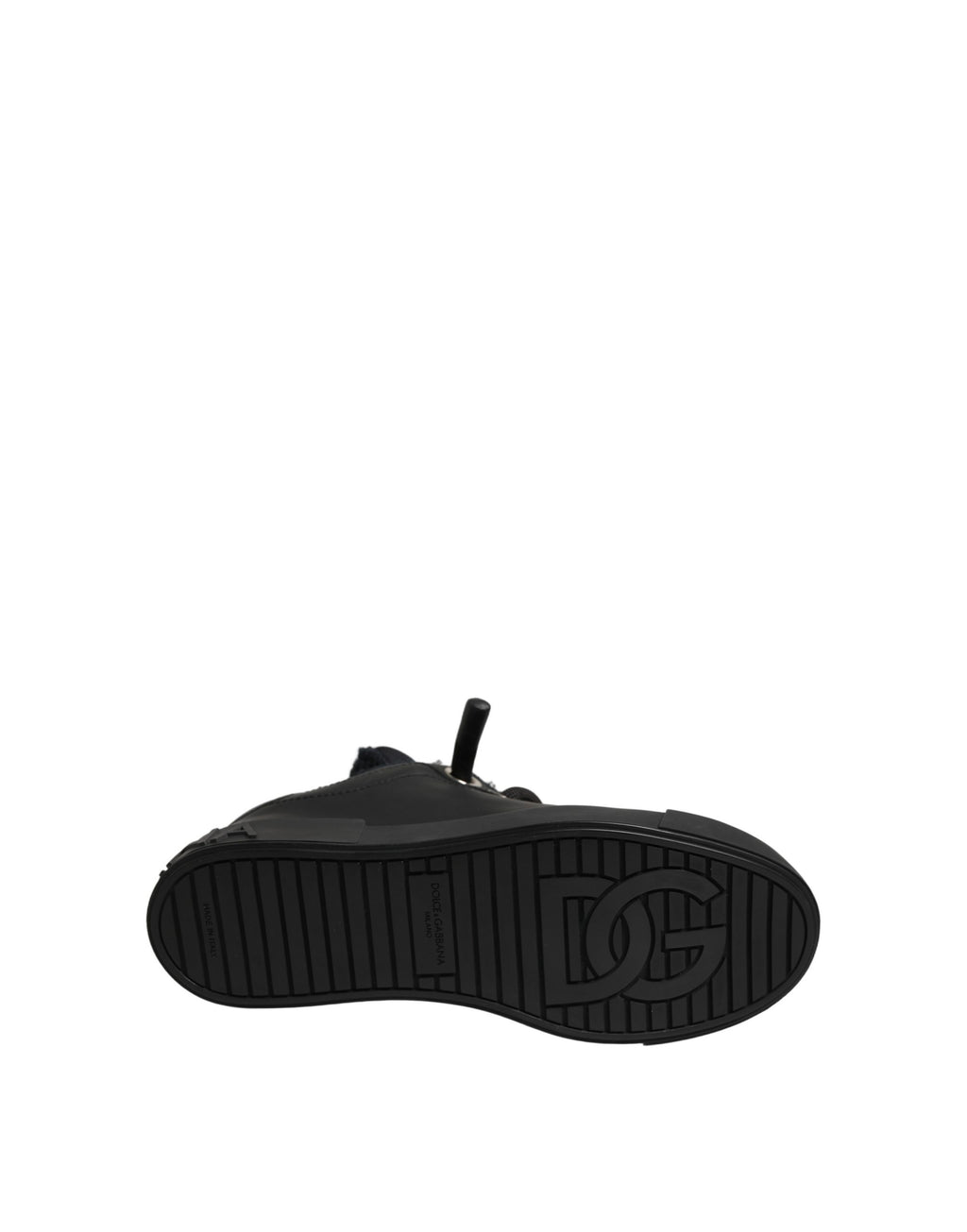 Chaussures Dolce & Gabbana Portofino en cuir noir, baskets basses élégantes avec semelle blanche et design sophistiqué.