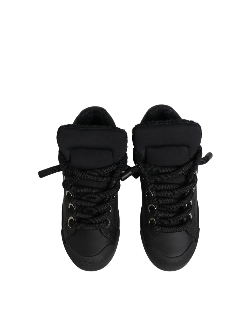 Chaussures basses portofino en cuir noir de Dolce & Gabbana, sneakers élégants pour homme.