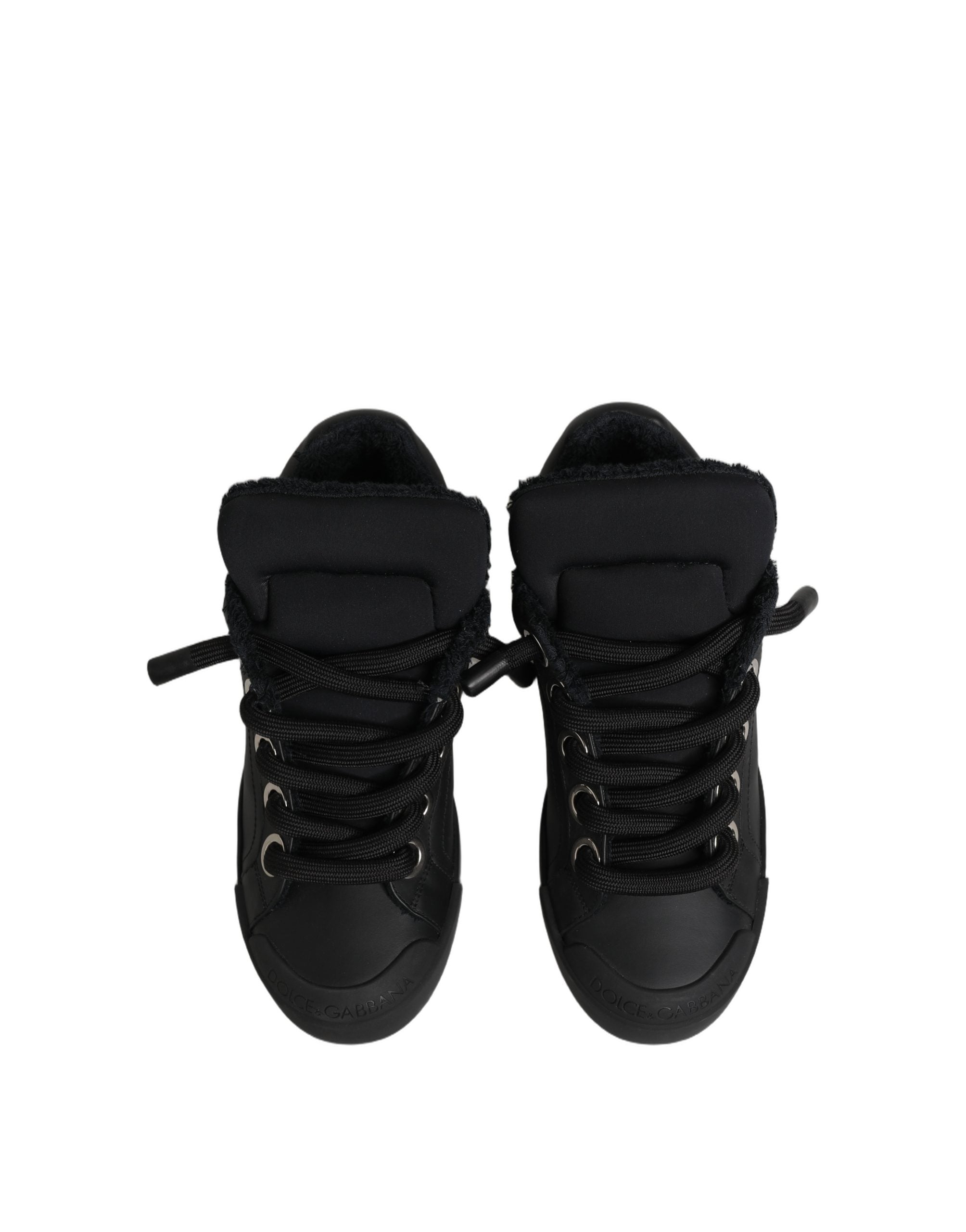 Chaussures basses portofino en cuir noir de Dolce & Gabbana, sneakers élégants pour homme.