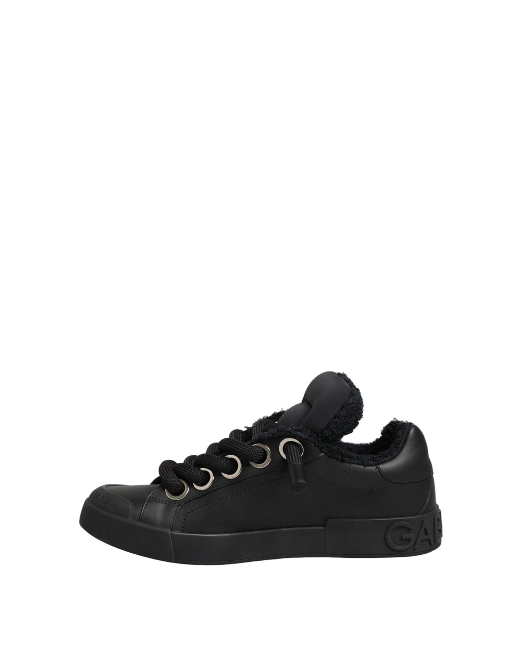 Chaussures basses en cuir noir Dolce & Gabbana Portofino, baskets sneakers élégantes pour homme.