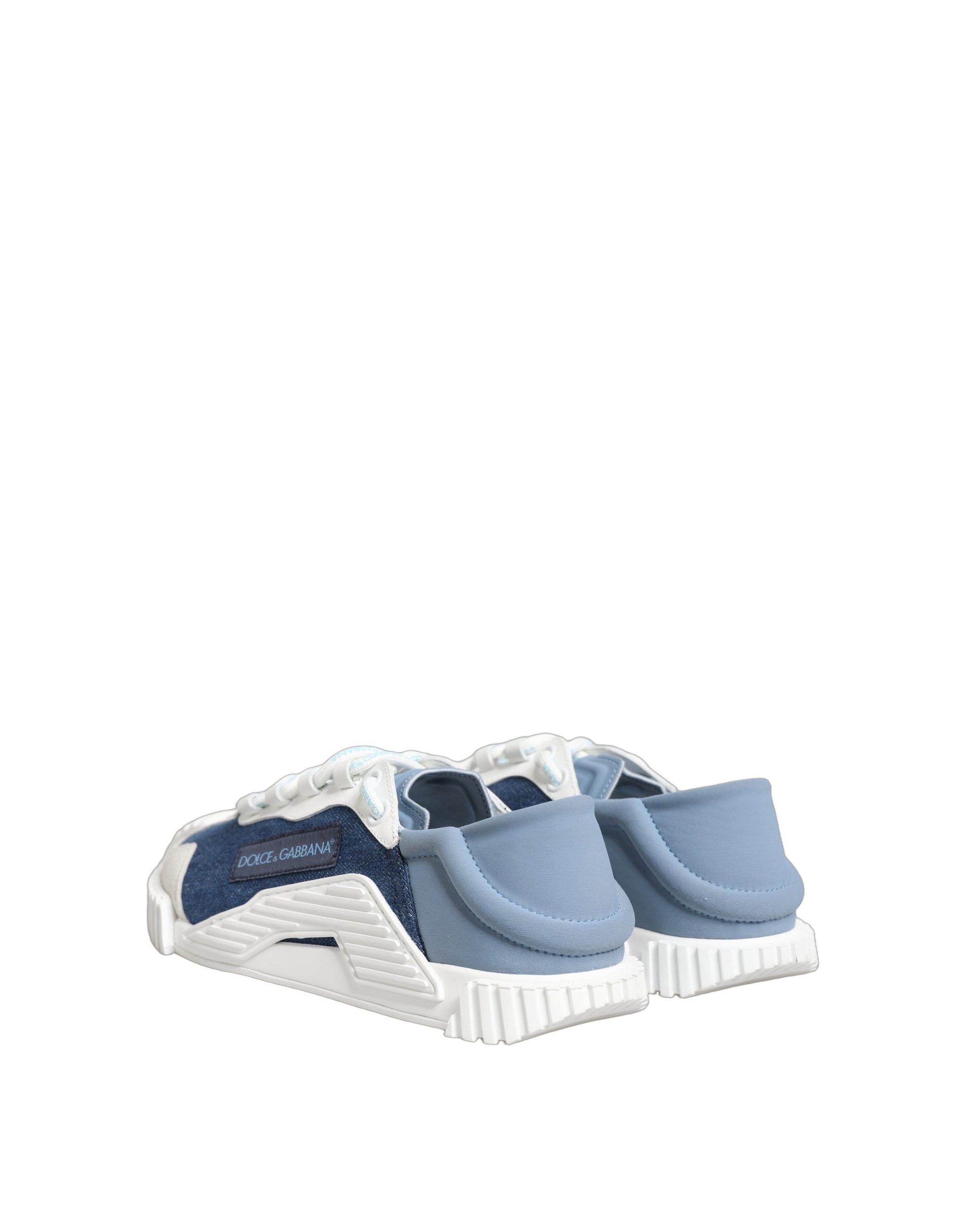 Chaussures sneakers basses Dolce & Gabbana NS1 bleues et blanches, design moderne et élégant, vue de face.