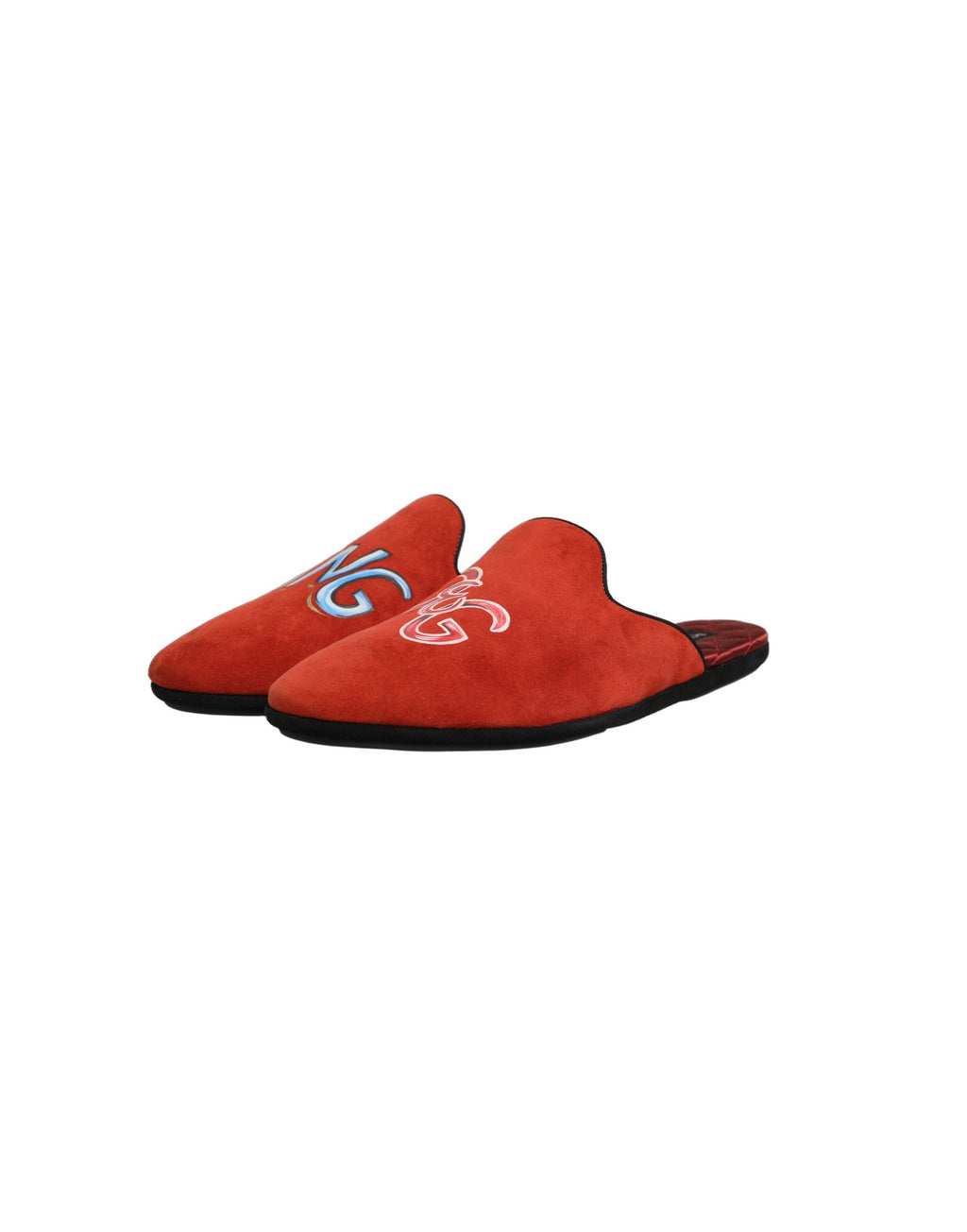 Chaussures maison en daim rouge Dolce & Gabbana DG King pour homme, slippers élégants et confortables.