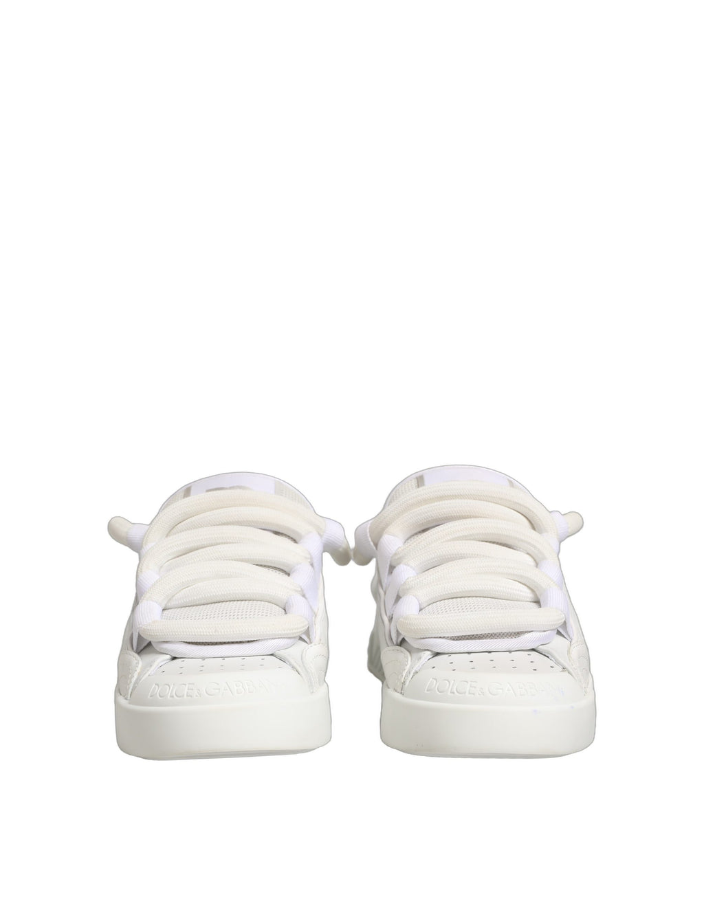 Chaussures basses en cuir de veau blanc Dolce & Gabbana, sneakers élégants pour femmes et hommes.
