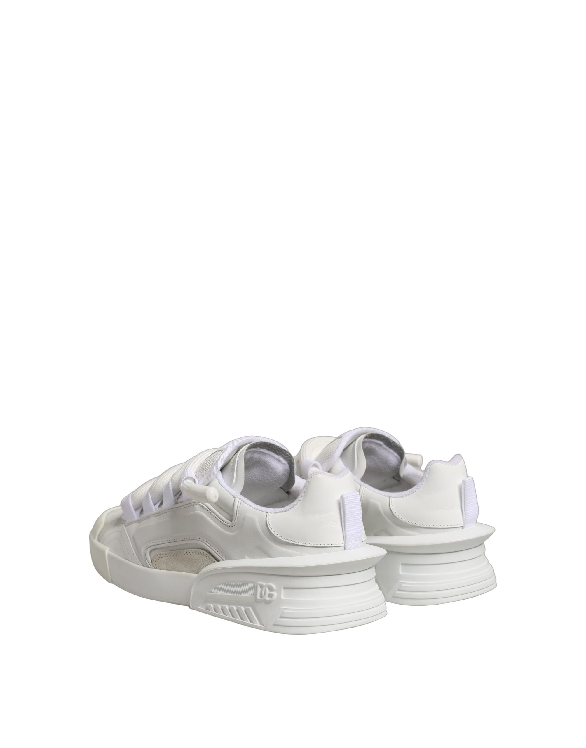 Chaussures sneakers basses en cuir de veau blanc de Dolce & Gabbana, style élégant et moderne pour homme.