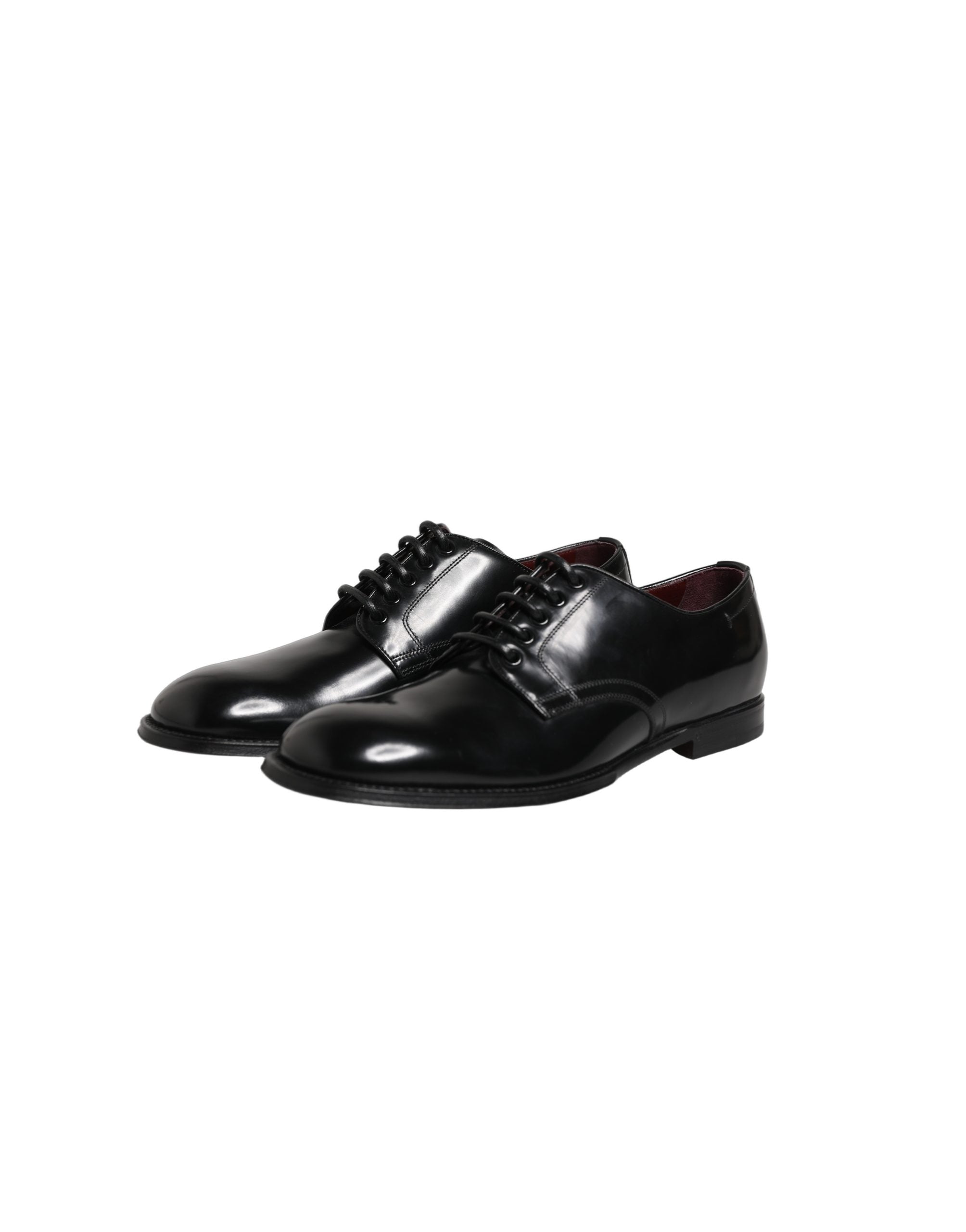 Chaussures Derby en cuir de veau noir de Dolce & Gabbana pour hommes, élégantes chaussures de ville en cuir noir.