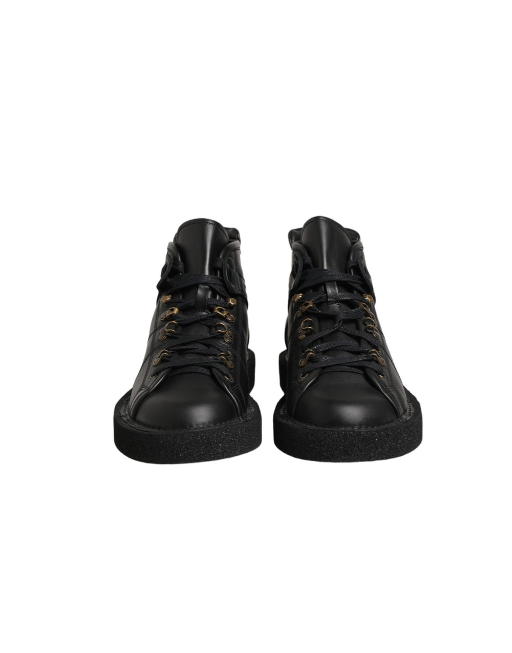 Chaussures bottines noires en cuir pour hommes de Dolce & Gabbana, avec lacets et design élégant, vue de face.