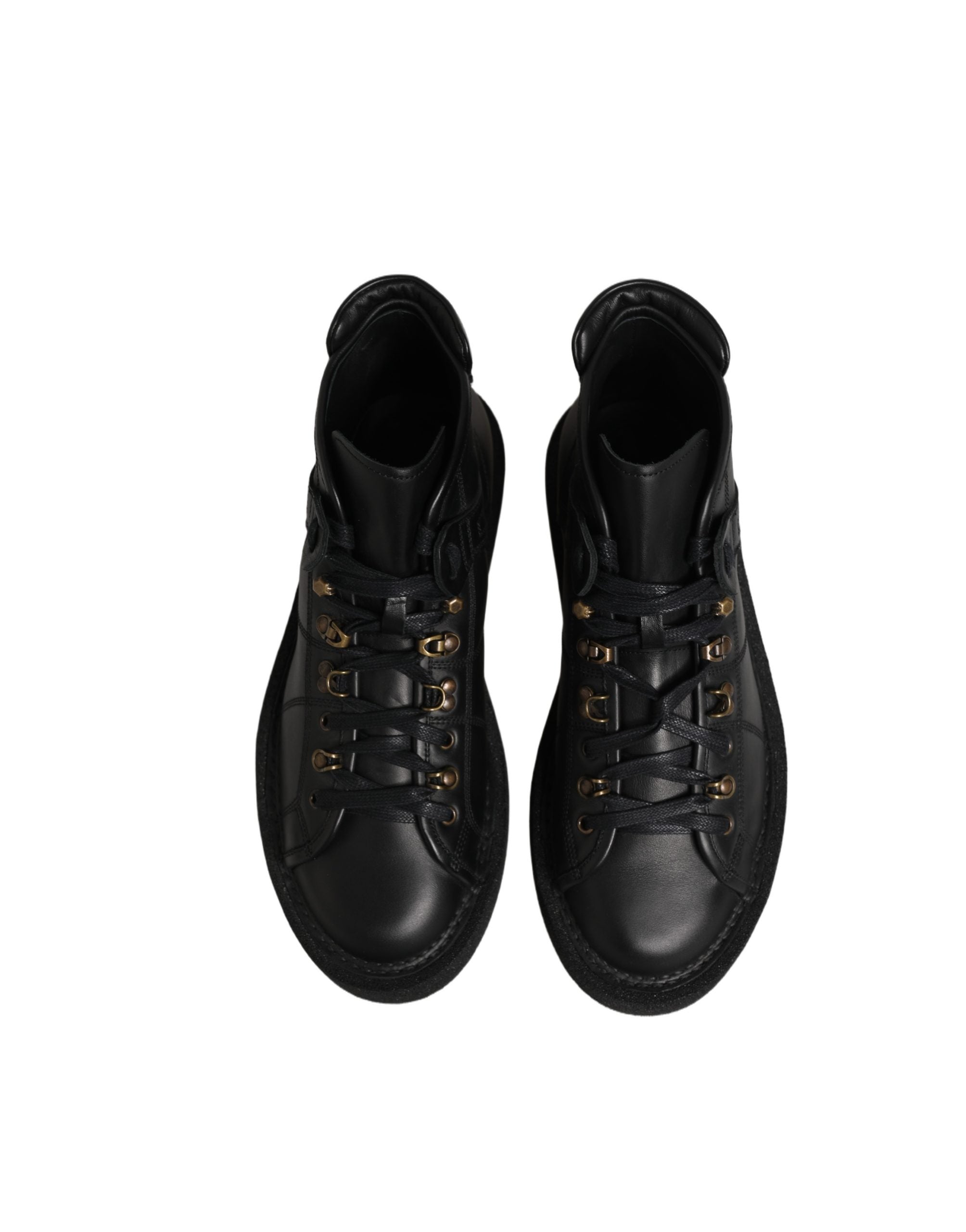 Chaussures pour homme Dolce & Gabbana en cuir noir, bottines à lacets et ankle boots élégantes.