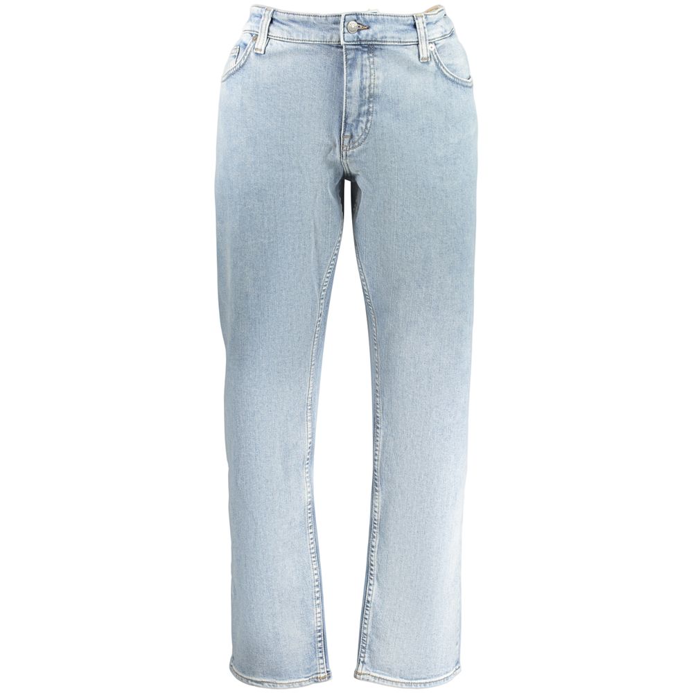 Jeans homme Hugo Boss Azzurro Cotone avec coupe classique, en denim bleu, détails de couture visibles.