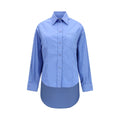 Chemise en coton bleue de la marque Balenciaga, coupe élégante et détails modernes visibles sur l'image.