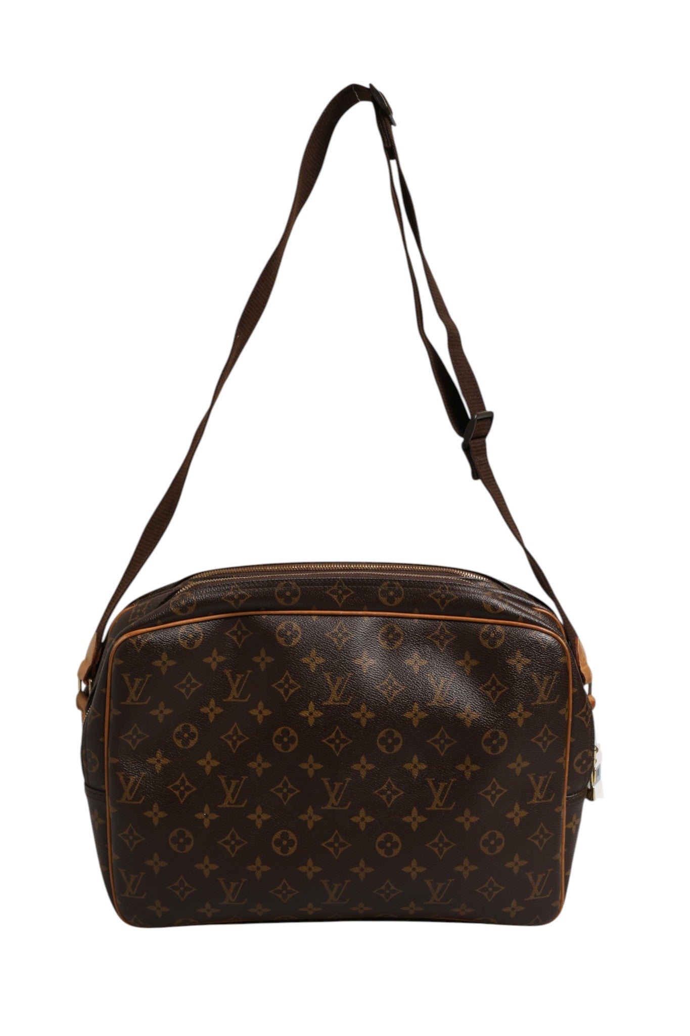 Sac à bandoulière Louis Vuitton Monogram Reporter GM avec logo monogramme en toile et détails en cuir naturel.