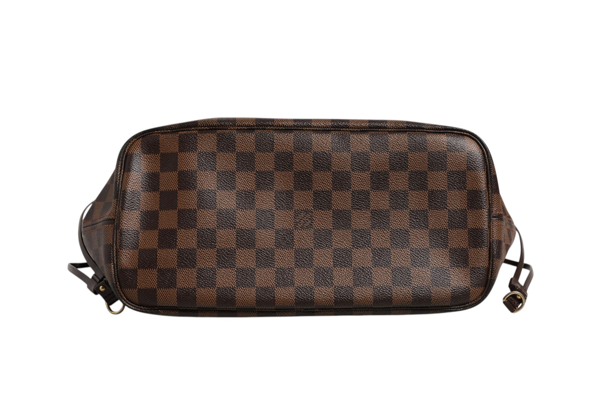 Sac à main Louis Vuitton Neverfull MM en toile Damier Ebene avec poignées en cuir et intérieur spacieux.