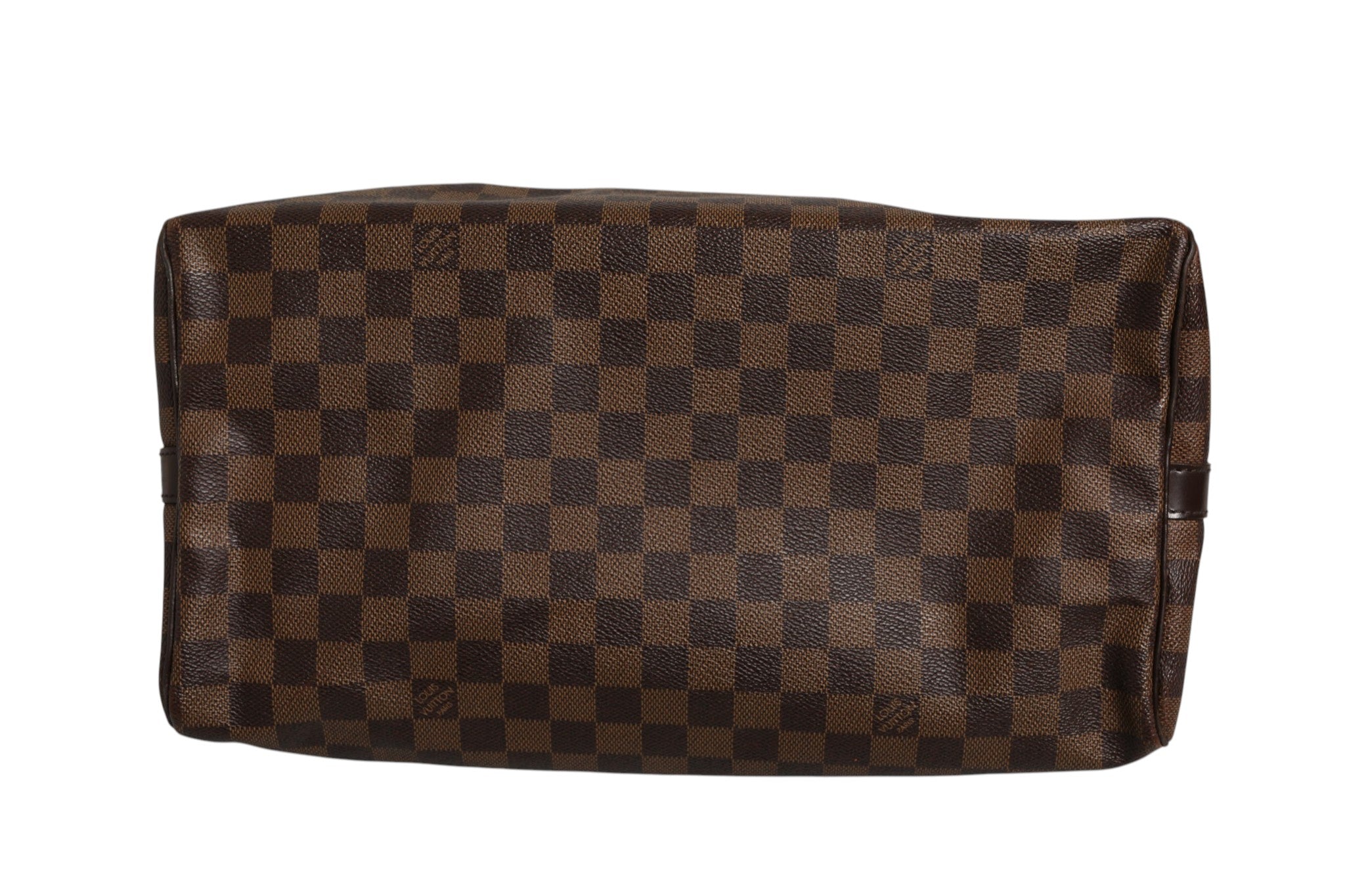 Sac Louis Vuitton Speedy Bandoulière 35 Damier Ebene, sac à main élégant avec motif checkered en tissu et poignée en cuir.