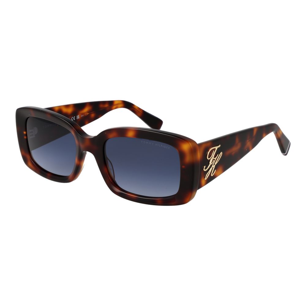Lunettes de soleil marron en acétate de la marque Tommy Hilfiger, avec monture élégante et branches épaisses.