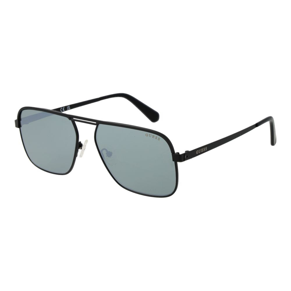 Lunettes de soleil en métal noir Guess, lunettes de soleil tendance avec monture fine et verres foncés.