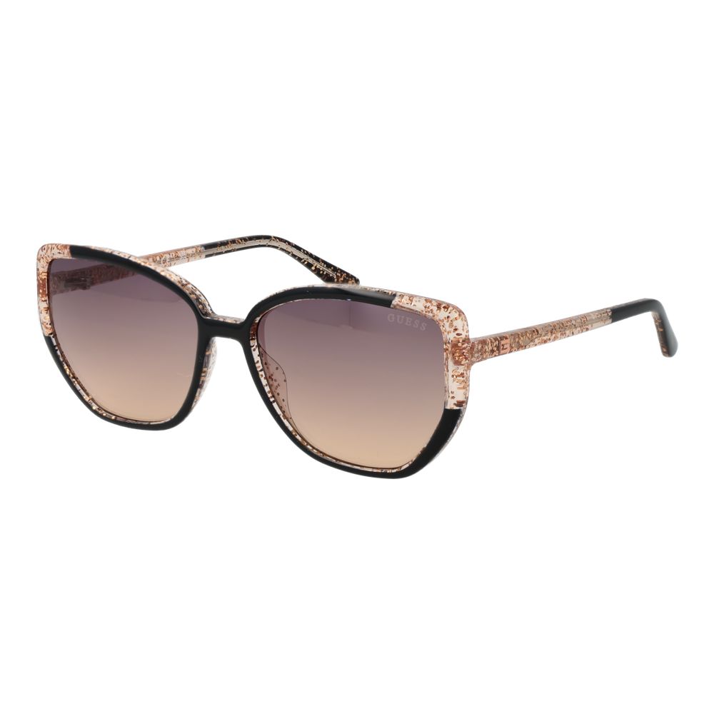 Lunettes de soleil noires en plastique de marque Guess avec monture élégante et design moderne.