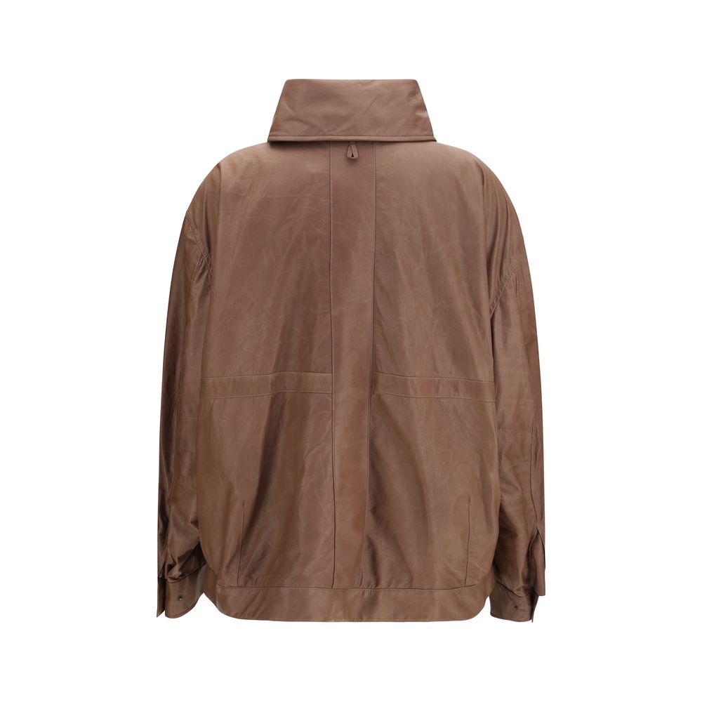 Veste en cuir marron Calvin Klein en peau d'agneau Ovis Aries, élégante et sophistiquée, visible avec détails de texture en cuir.