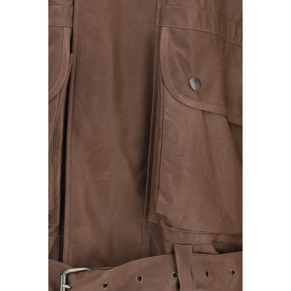 Veste en cuir marron pour homme de Calvin Klein, en agneau et ovis Aries, avec détails élégants et coupe moderne.