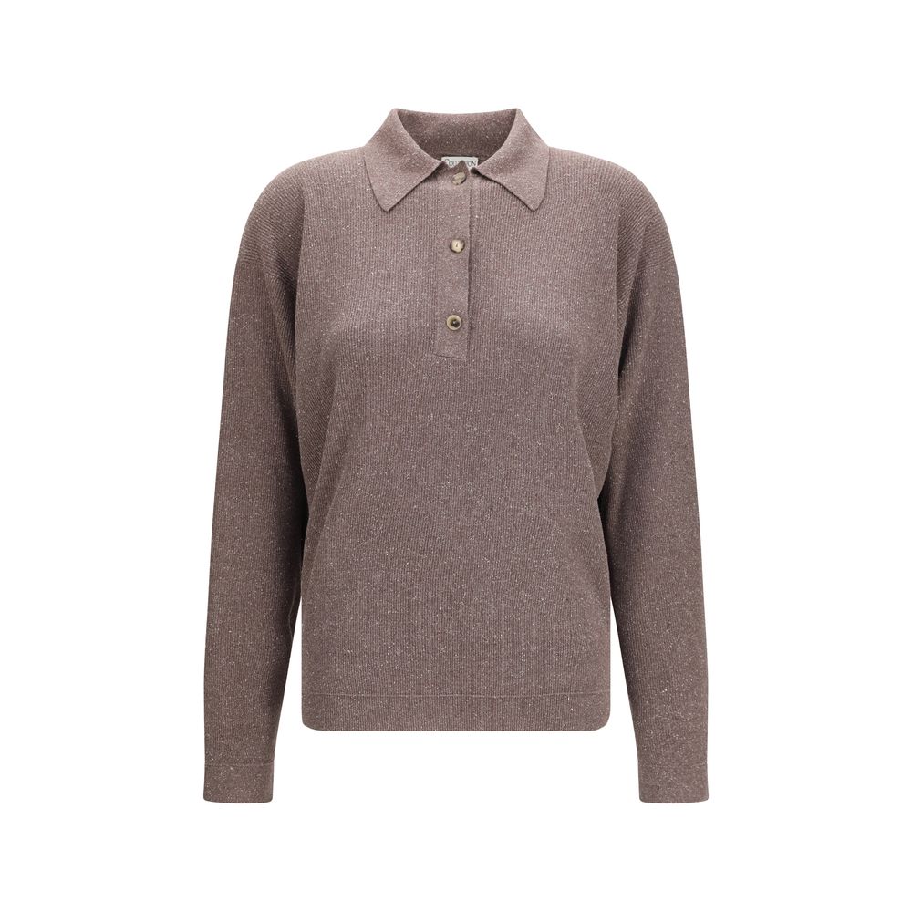 Sweat-shirt en soie marron de Calvin Klein, vue de face, avec col rond et logo discret sur la poitrine.